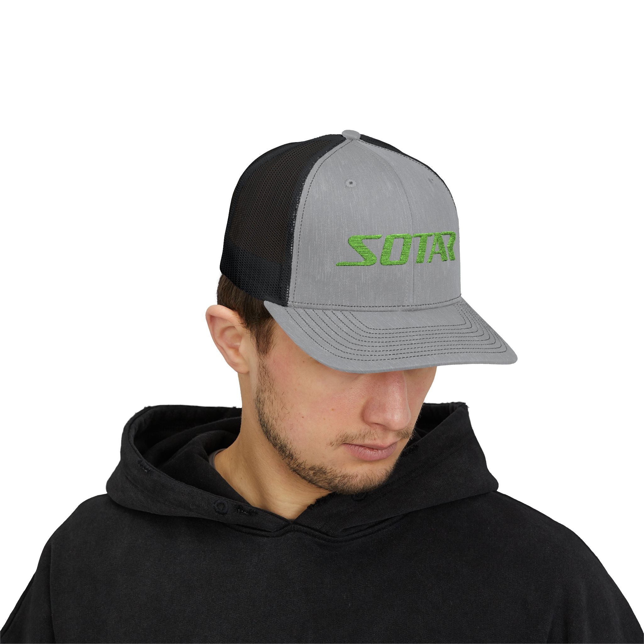 Snapback Trucker Cap -Bright Green Logo-Hats-Printify-Black-One size-SOTAR