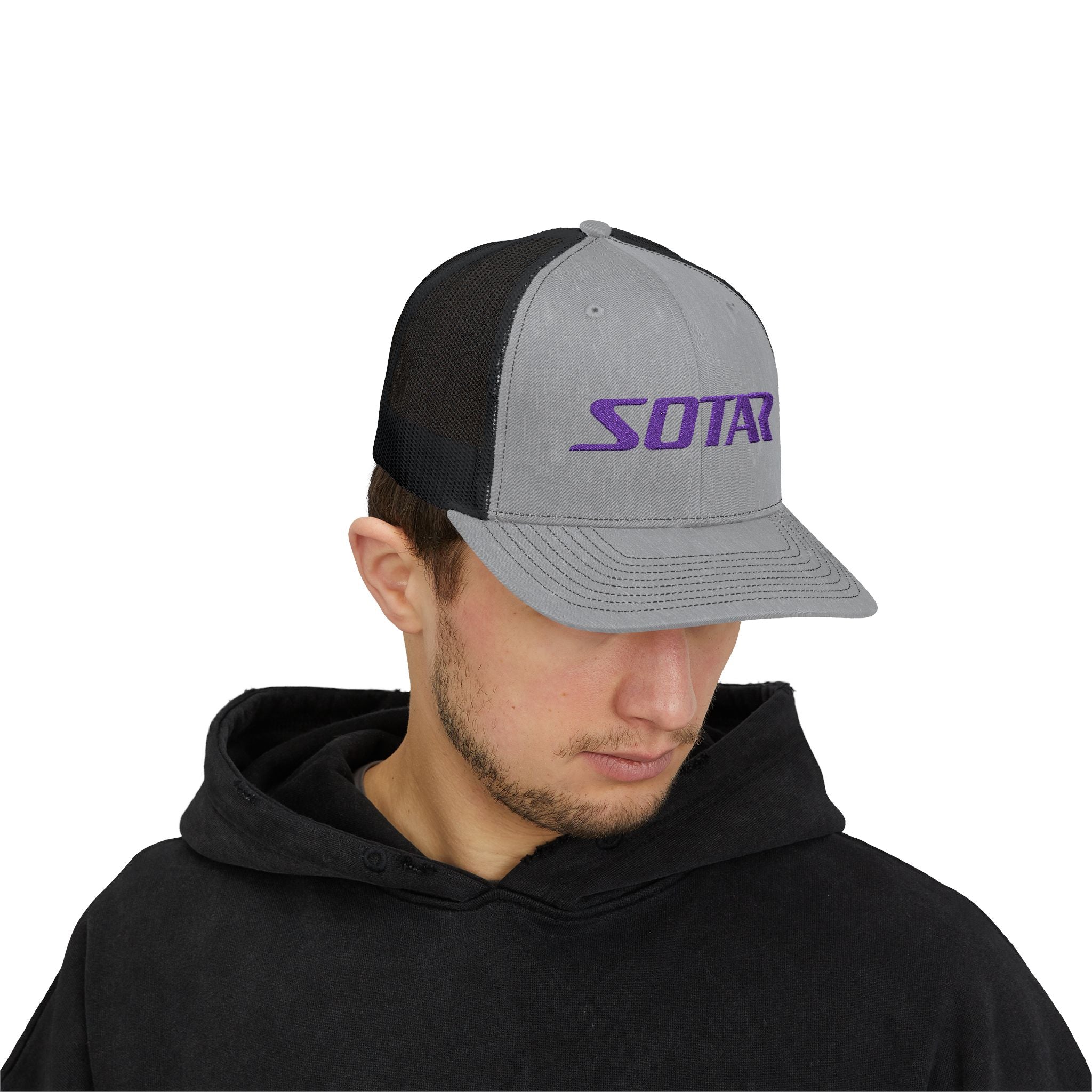 Snapback Trucker Cap - Purple Logo-Hats-Printify-Black-One size-SOTAR