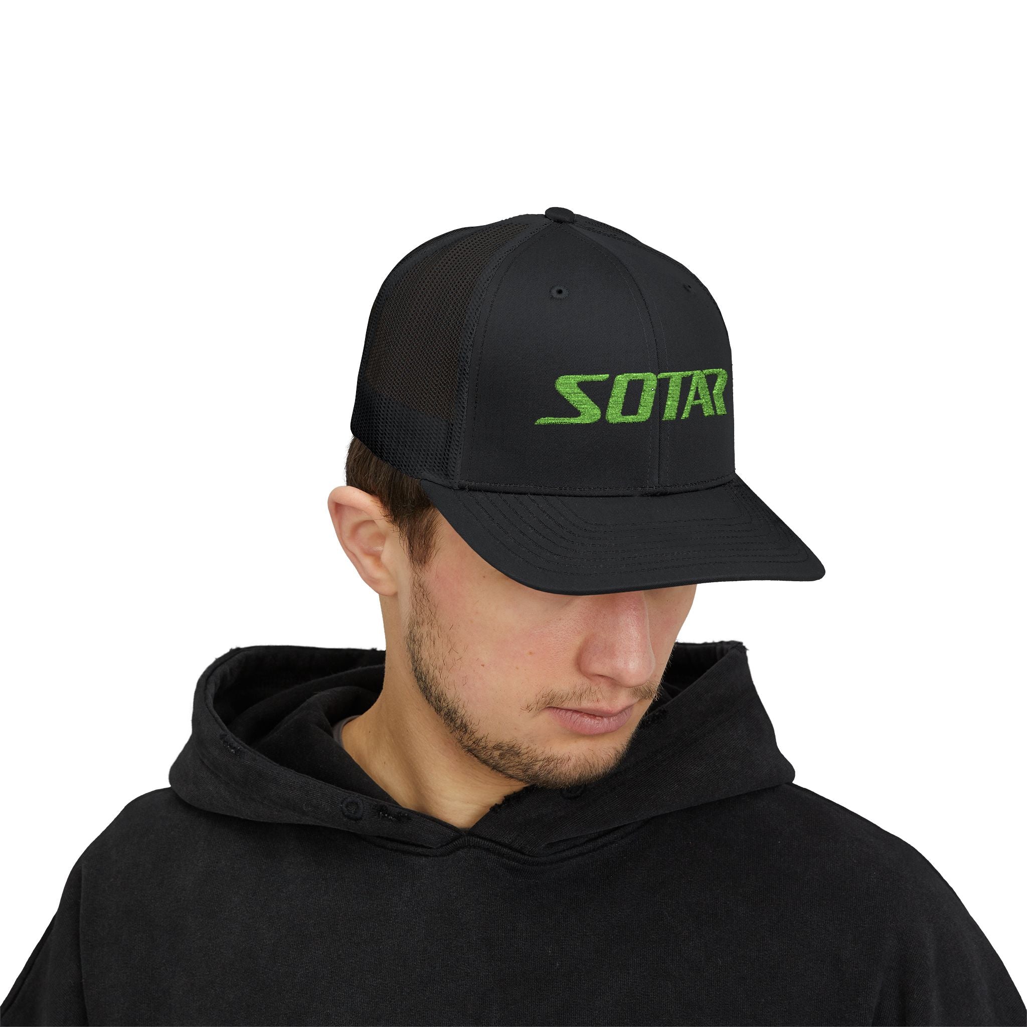 Snapback Trucker Cap -Bright Green Logo-Hats-Printify-Black-One size-SOTAR