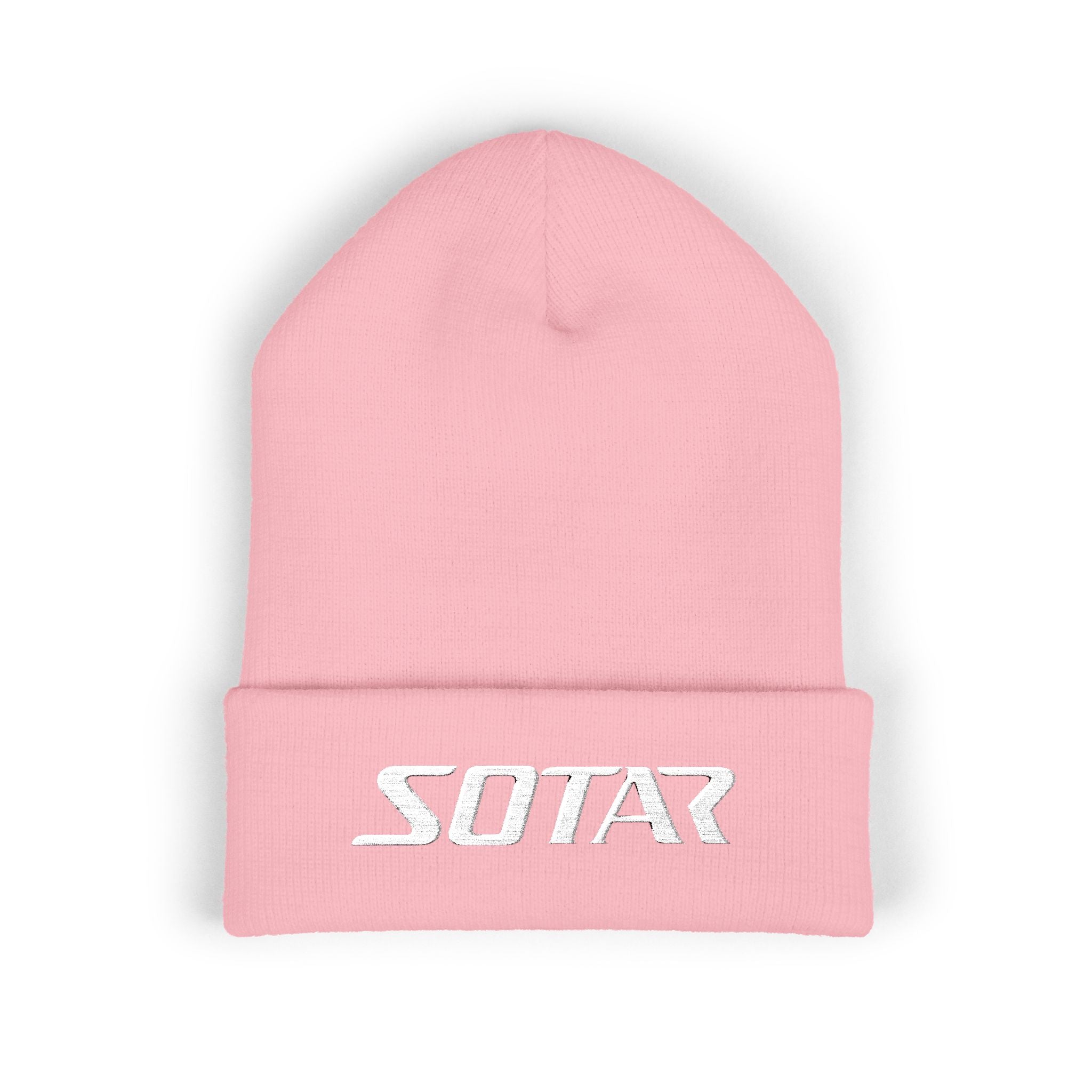 SOTAR White Logo Cuffed Beanie with Embroidery, Unisex Winter Hat