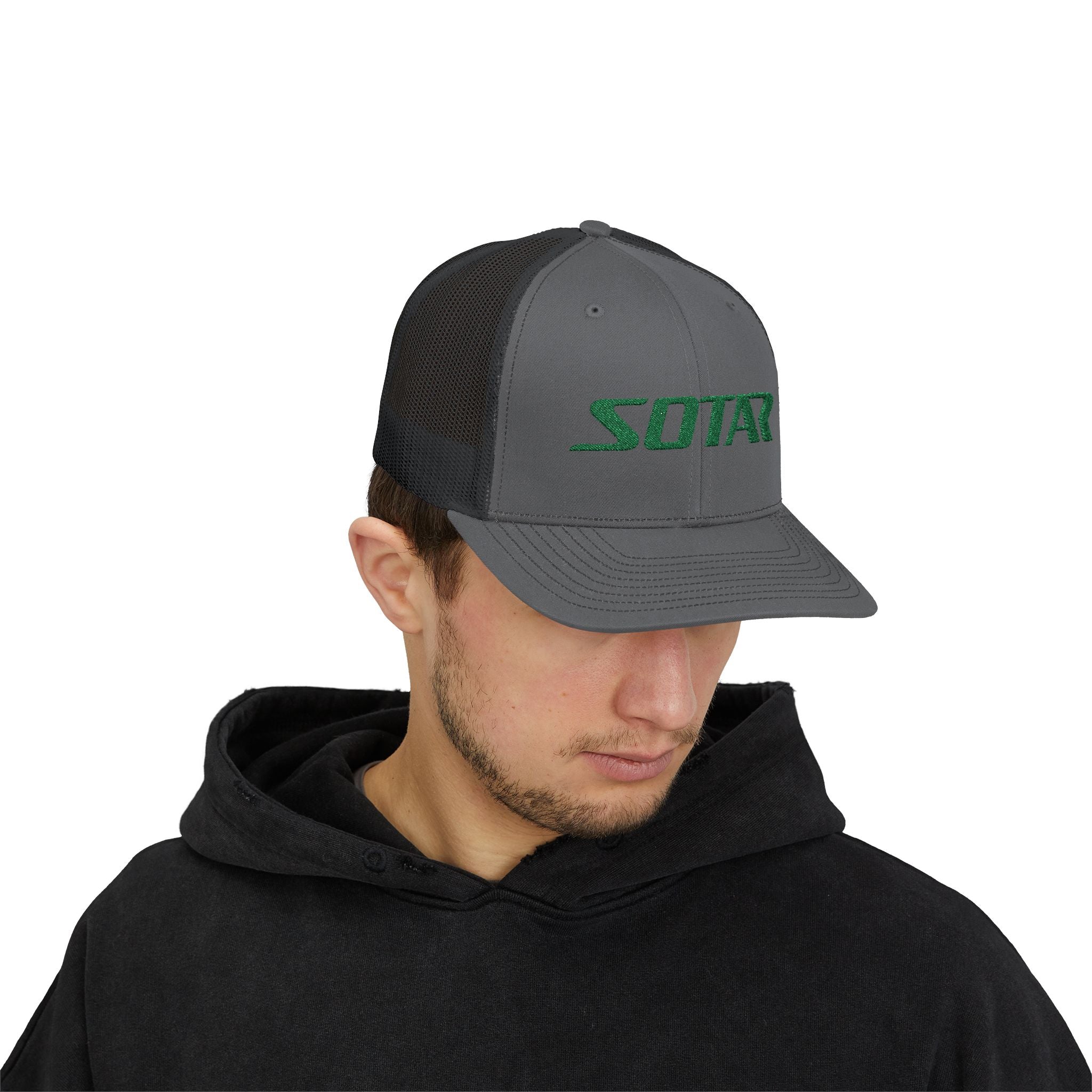 Snapback Trucker Cap - Green Logo-Hats-Printify-Charcoal / Black-One size-SOTAR