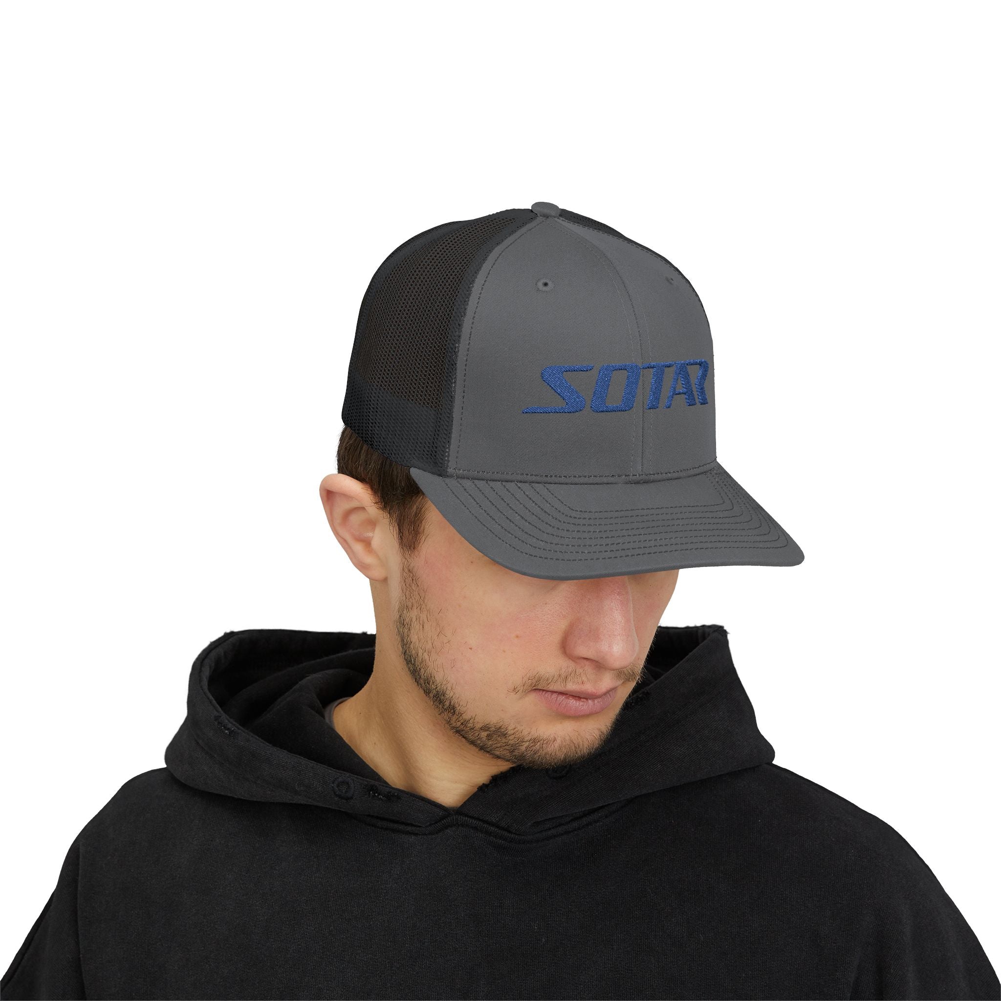 Snapback Trucker Cap - Blue Logo-Hats-Printify-Charcoal / Black-One size-SOTAR