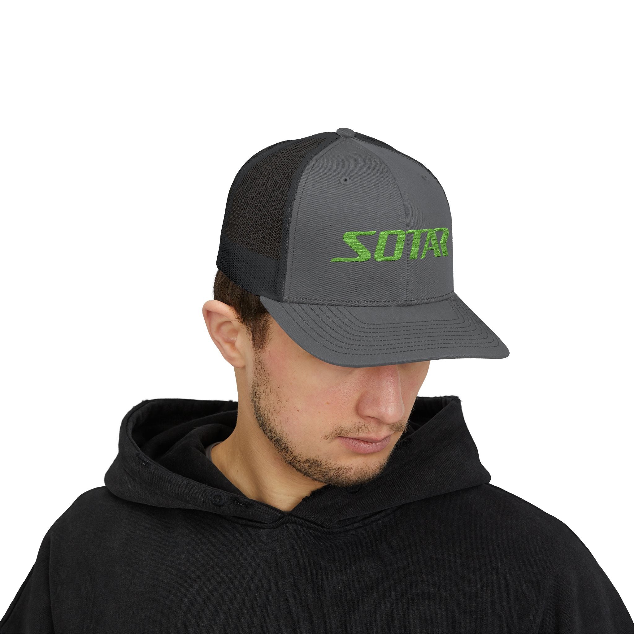 Snapback Trucker Cap -Bright Green Logo-Hats-Printify-Charcoal / Black-One size-SOTAR