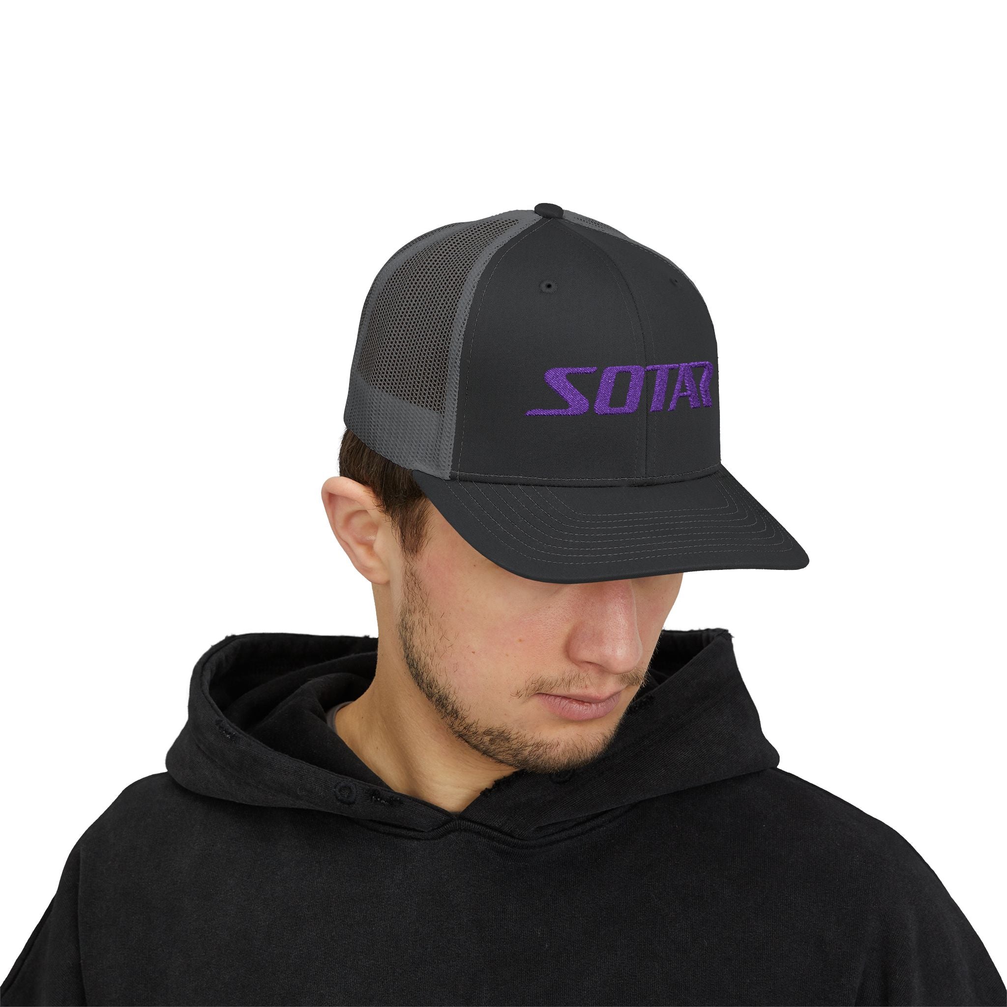 Snapback Trucker Cap - Purple Logo-Hats-Printify-Black-One size-SOTAR