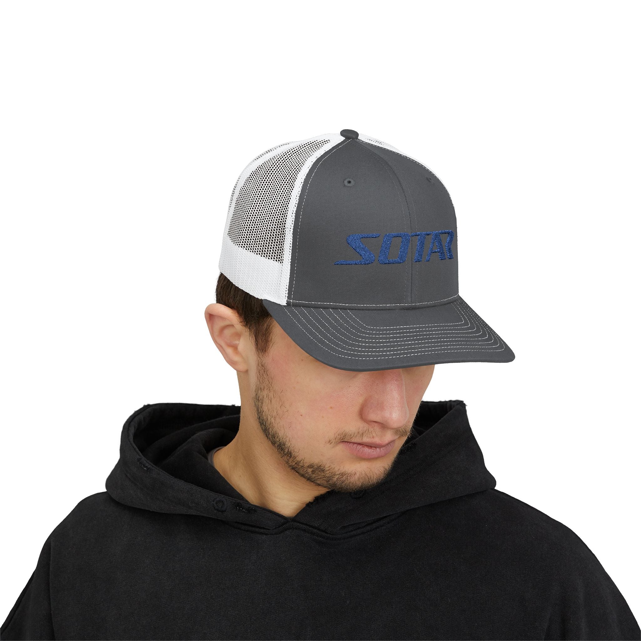 Snapback Trucker Cap - Blue Logo-Hats-Printify-Black-One size-SOTAR
