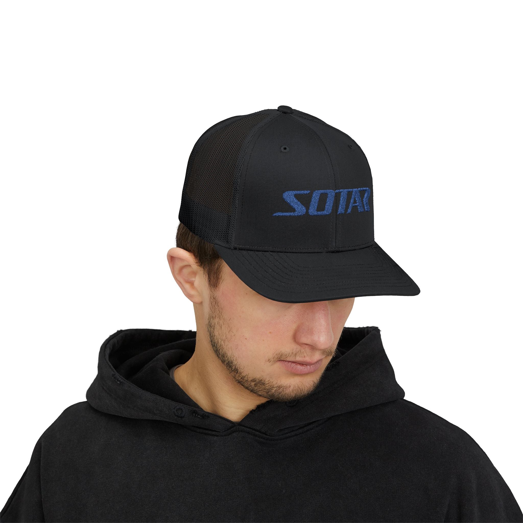 Snapback Trucker Cap - Blue Logo-Hats-Printify-Black-One size-SOTAR