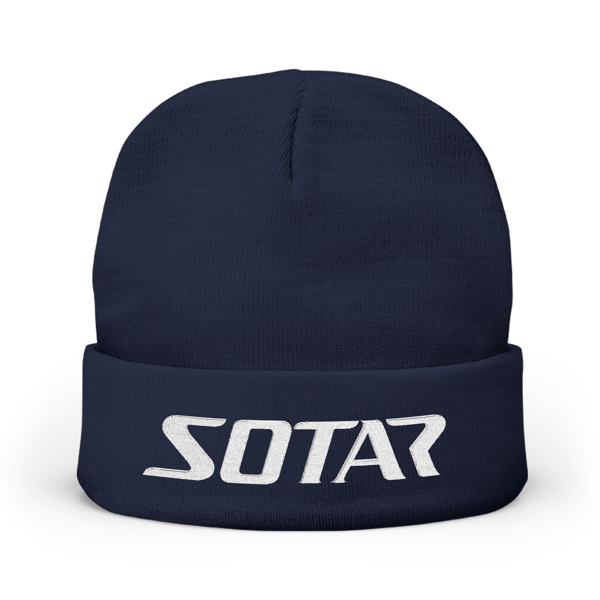 SOTAR White Logo Cozy Embroidered Knit Beanie | Warm Winter Hat