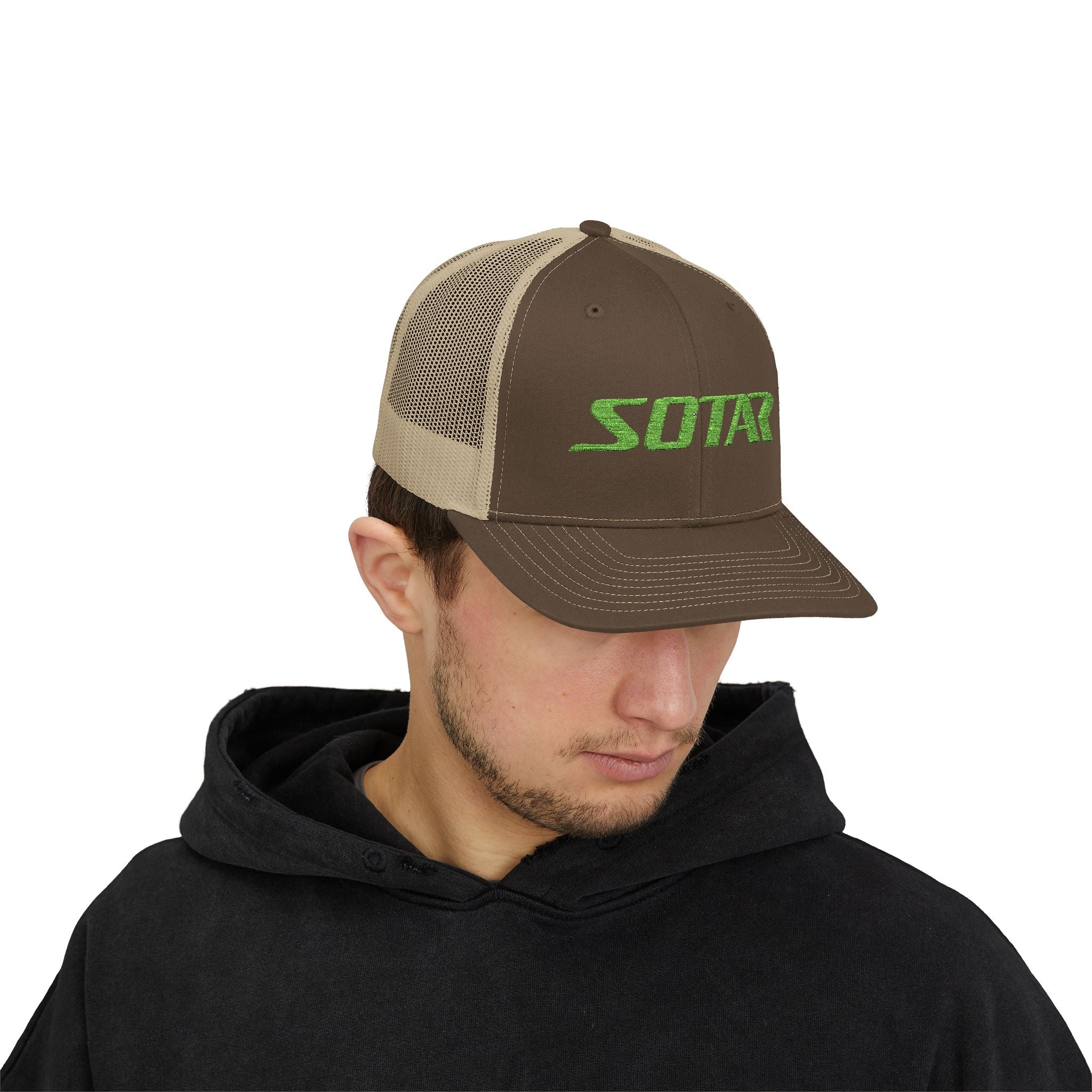 Snapback Trucker Cap -Bright Green Logo-Hats-Printify-Black-One size-SOTAR