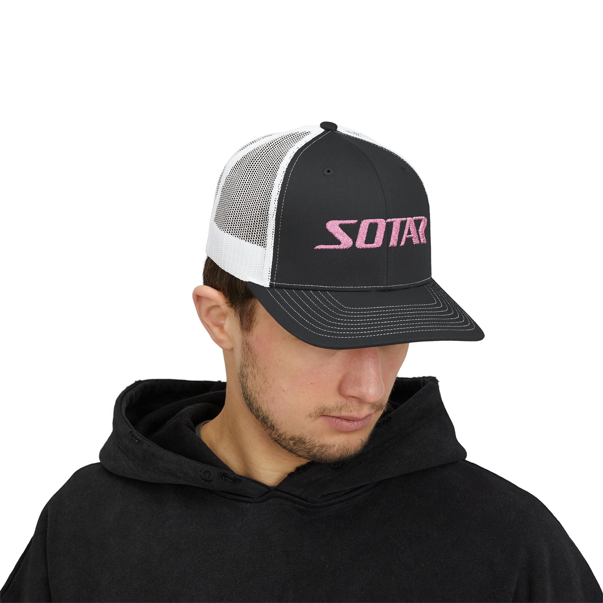 Snapback Trucker Cap - Pink Logo-Hats-Printify-Black-One size-SOTAR