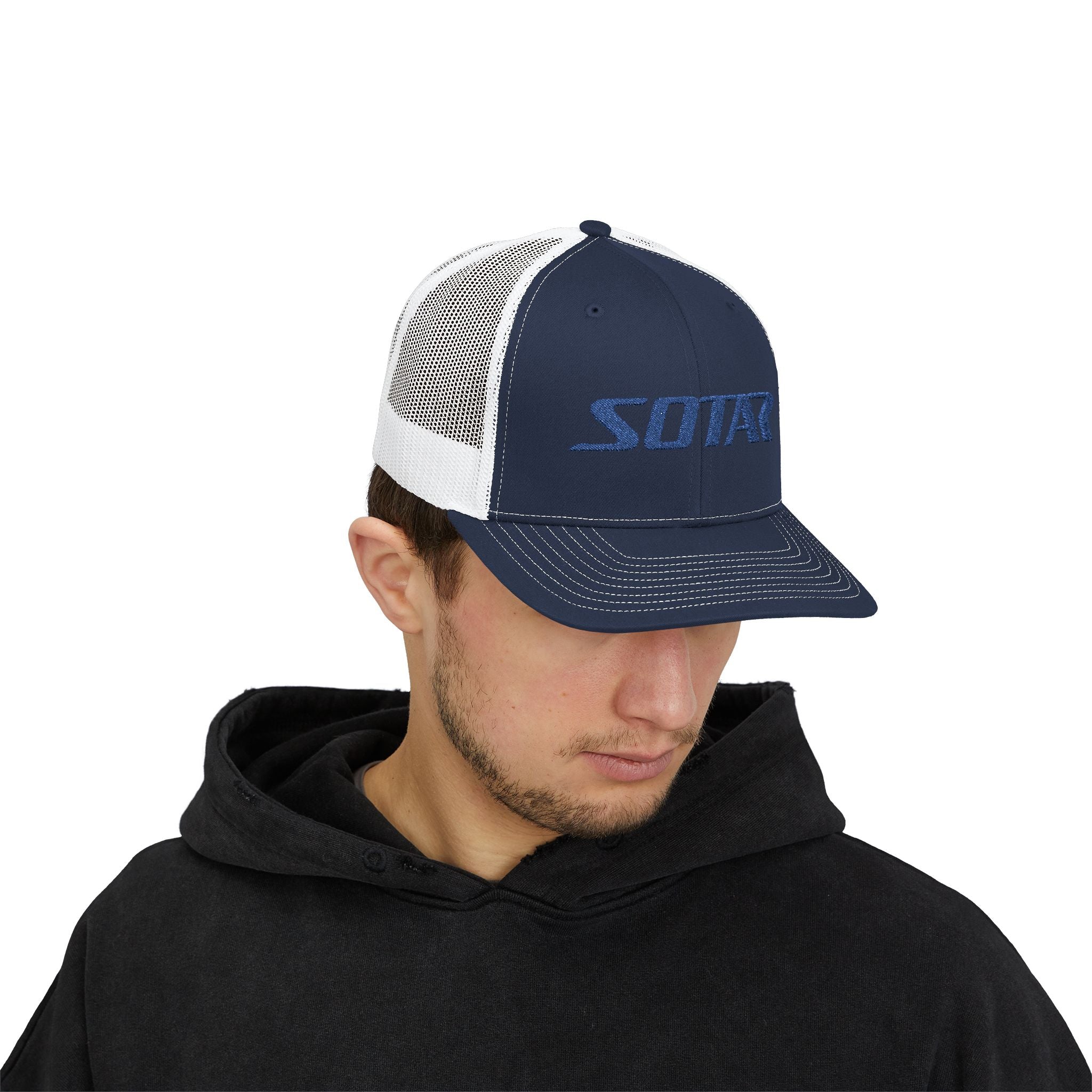 Snapback Trucker Cap - Blue Logo-Hats-Printify-Black-One size-SOTAR