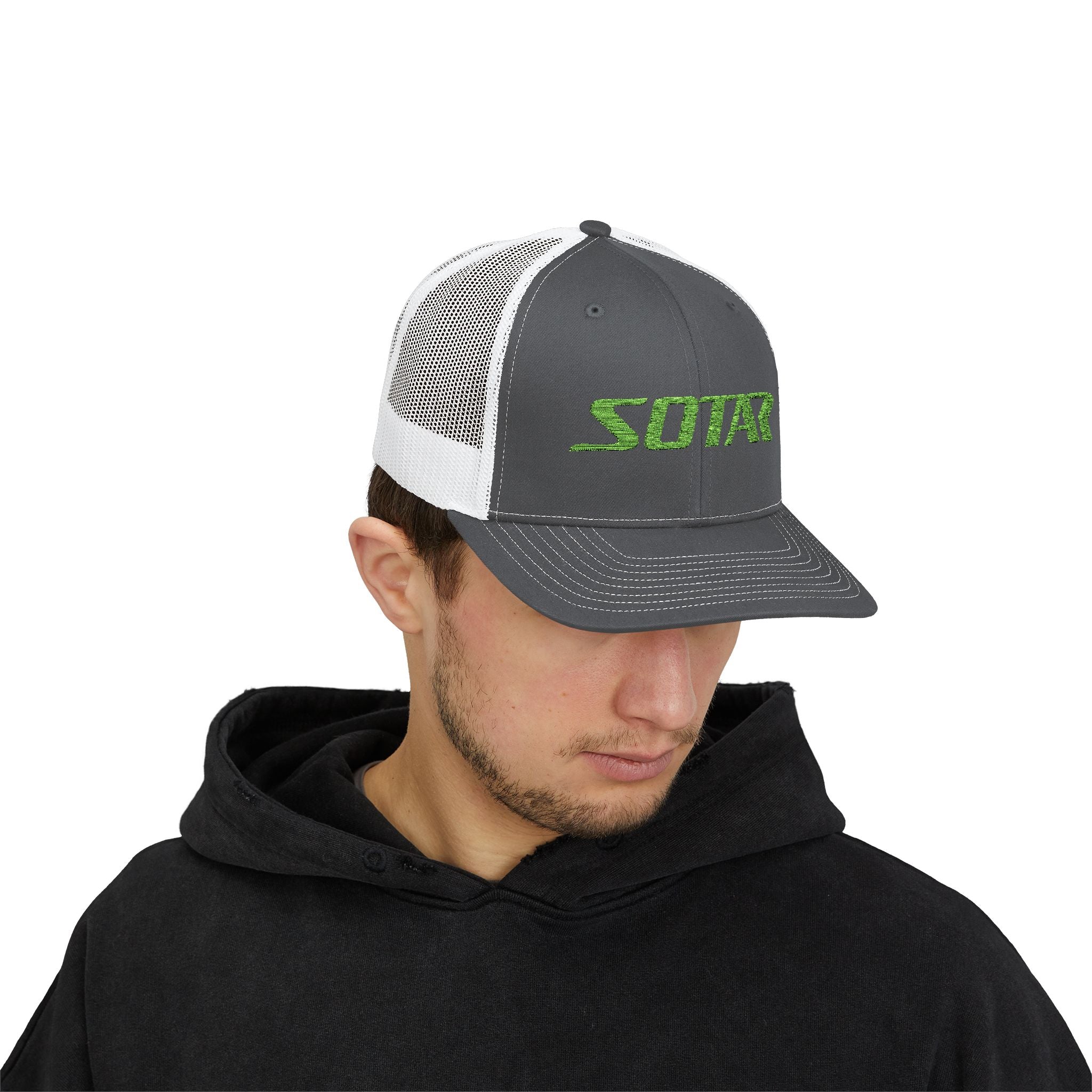 Snapback Trucker Cap -Bright Green Logo-Hats-Printify-Black-One size-SOTAR