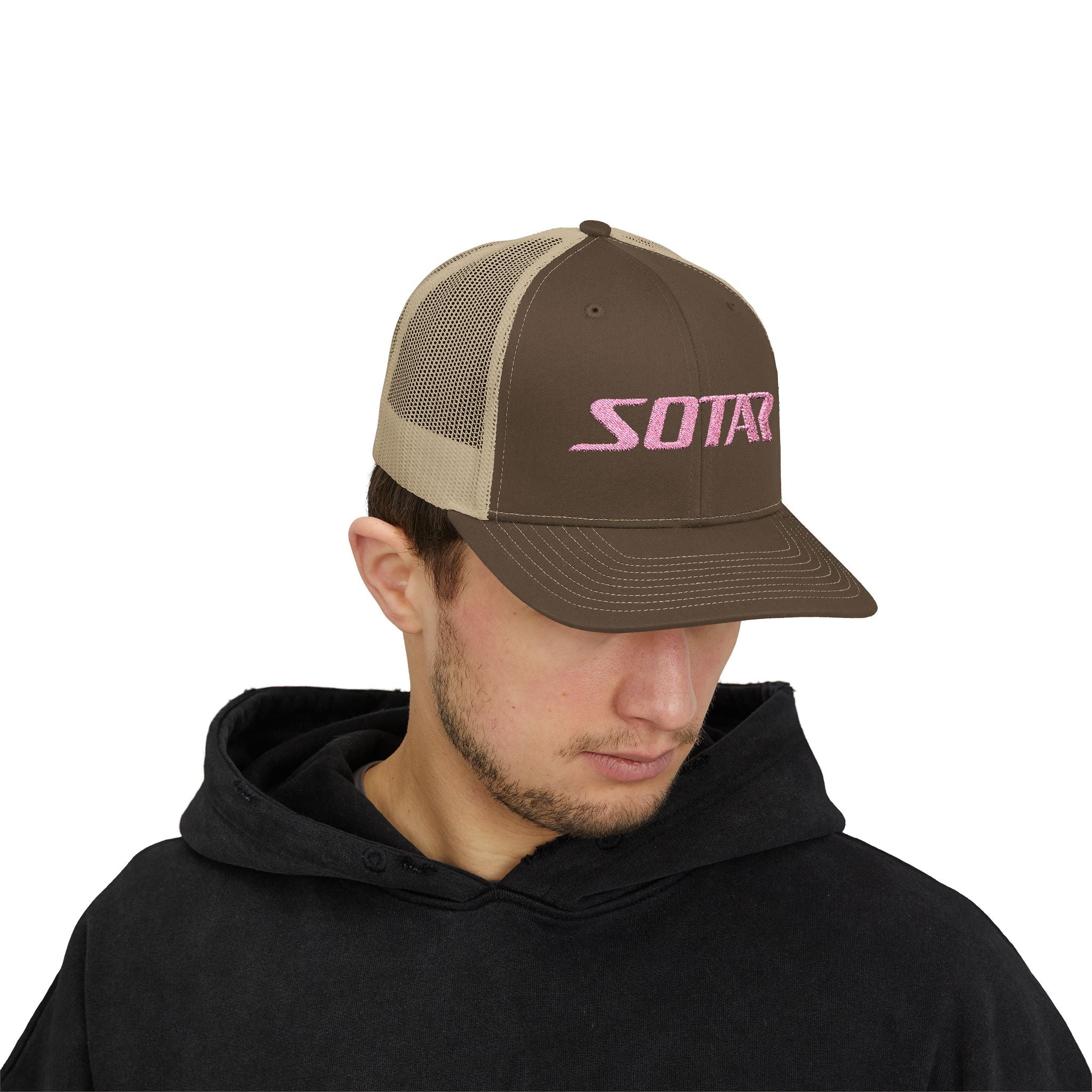 Snapback Trucker Cap - Pink Logo-Hats-Printify-Black-One size-SOTAR