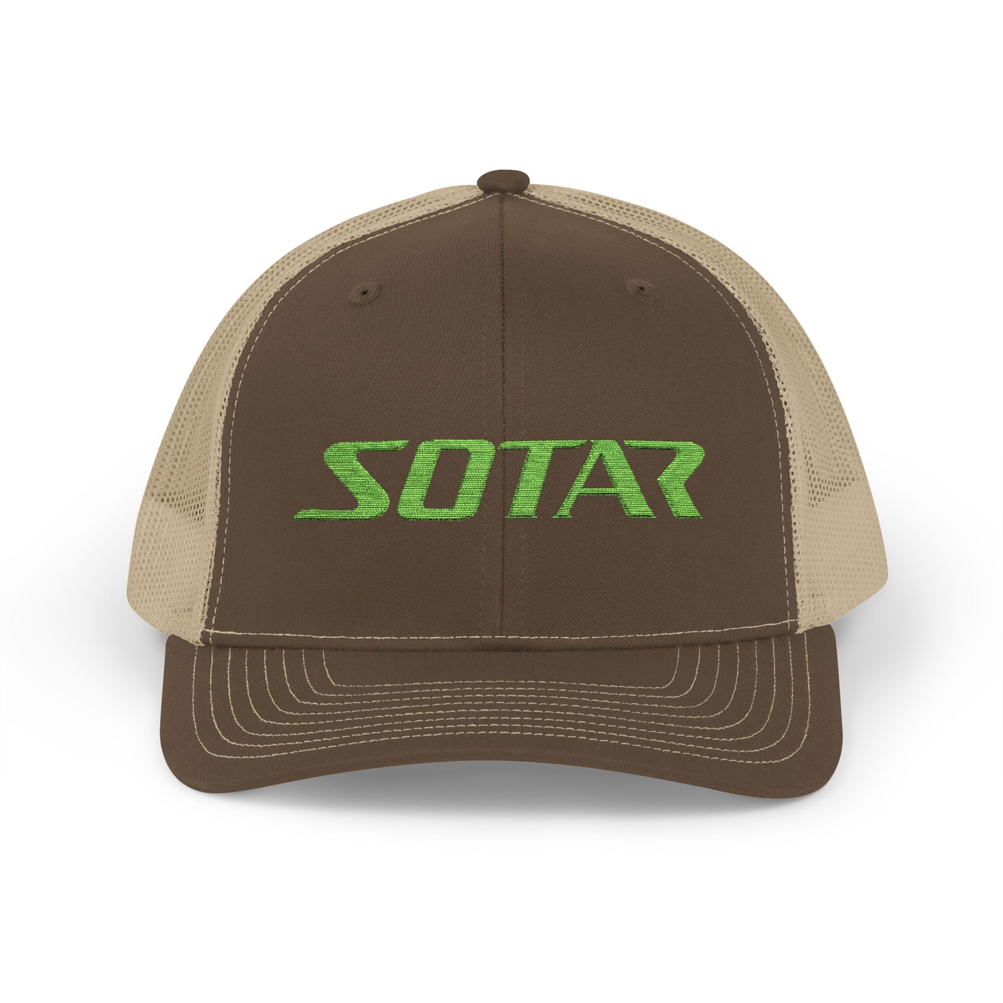Snapback Trucker Cap -Bright Green Logo-Hats-Printify-Brown / Khaki-One size-SOTAR