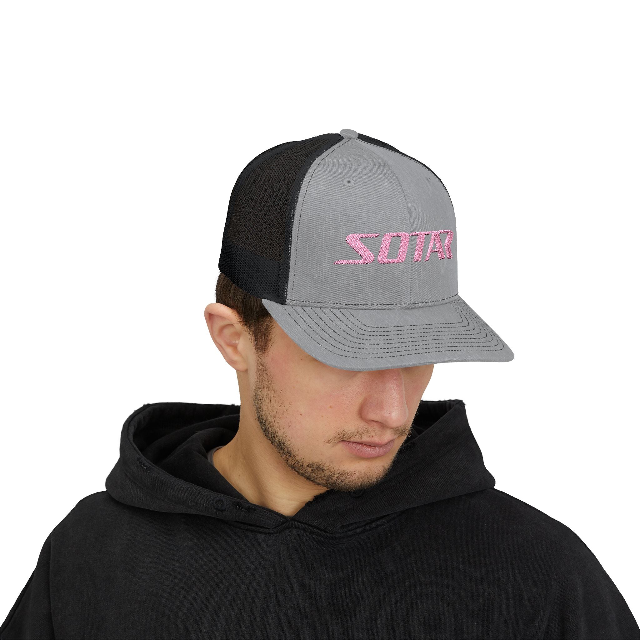 Snapback Trucker Cap - Pink Logo-Hats-Printify-Heather Grey / Black-One size-SOTAR