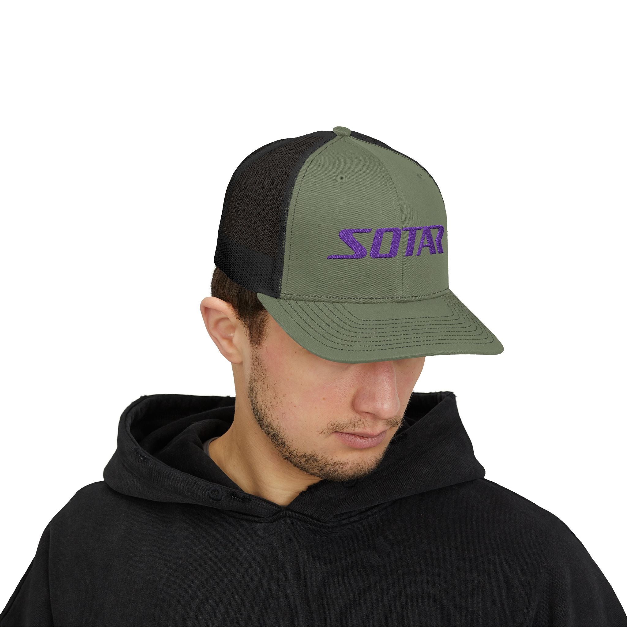 Snapback Trucker Cap - Purple Logo-Hats-Printify-Black-One size-SOTAR