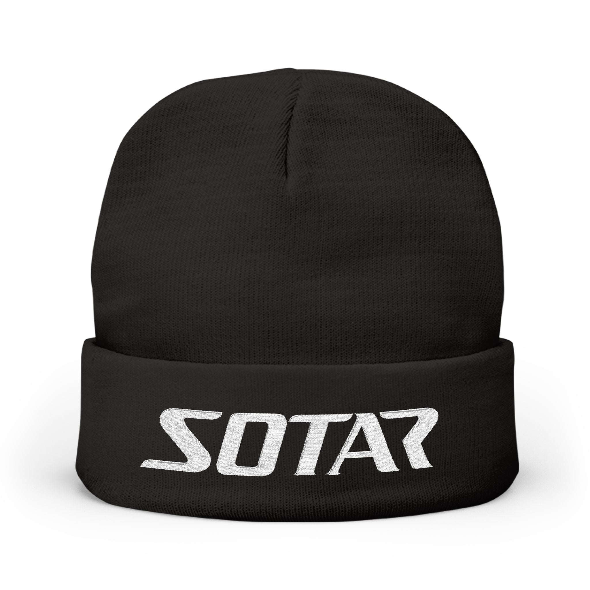 SOTAR White Logo Cozy Embroidered Knit Beanie | Warm Winter Hat