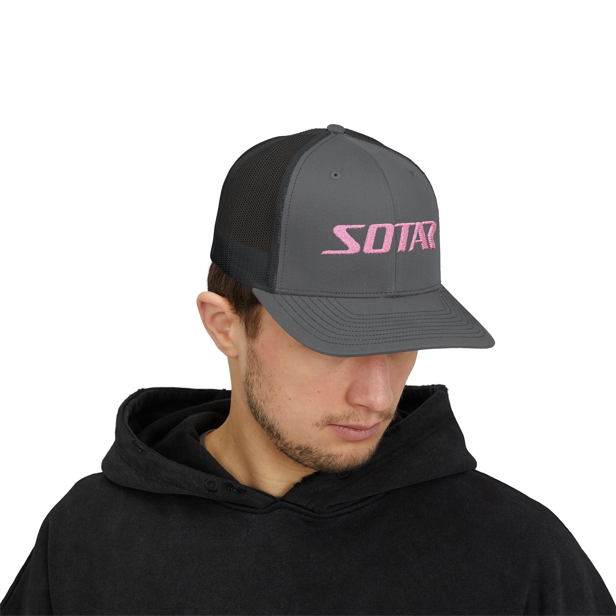 Snapback Trucker Cap - Pink Logo-Hats-Printify-Charcoal / Black-One size-SOTAR