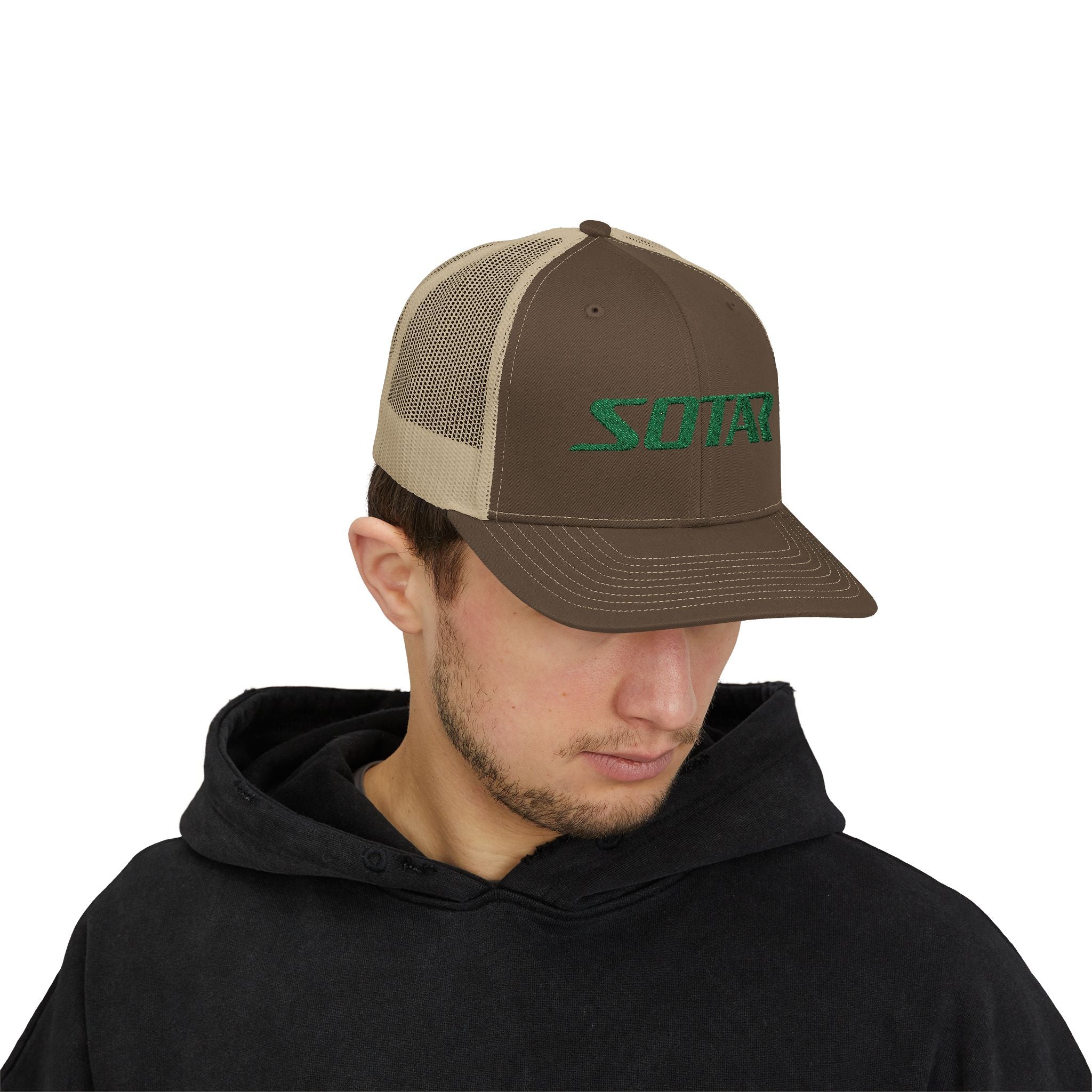 Snapback Trucker Cap - Green Logo-Hats-Printify-Black-One size-SOTAR