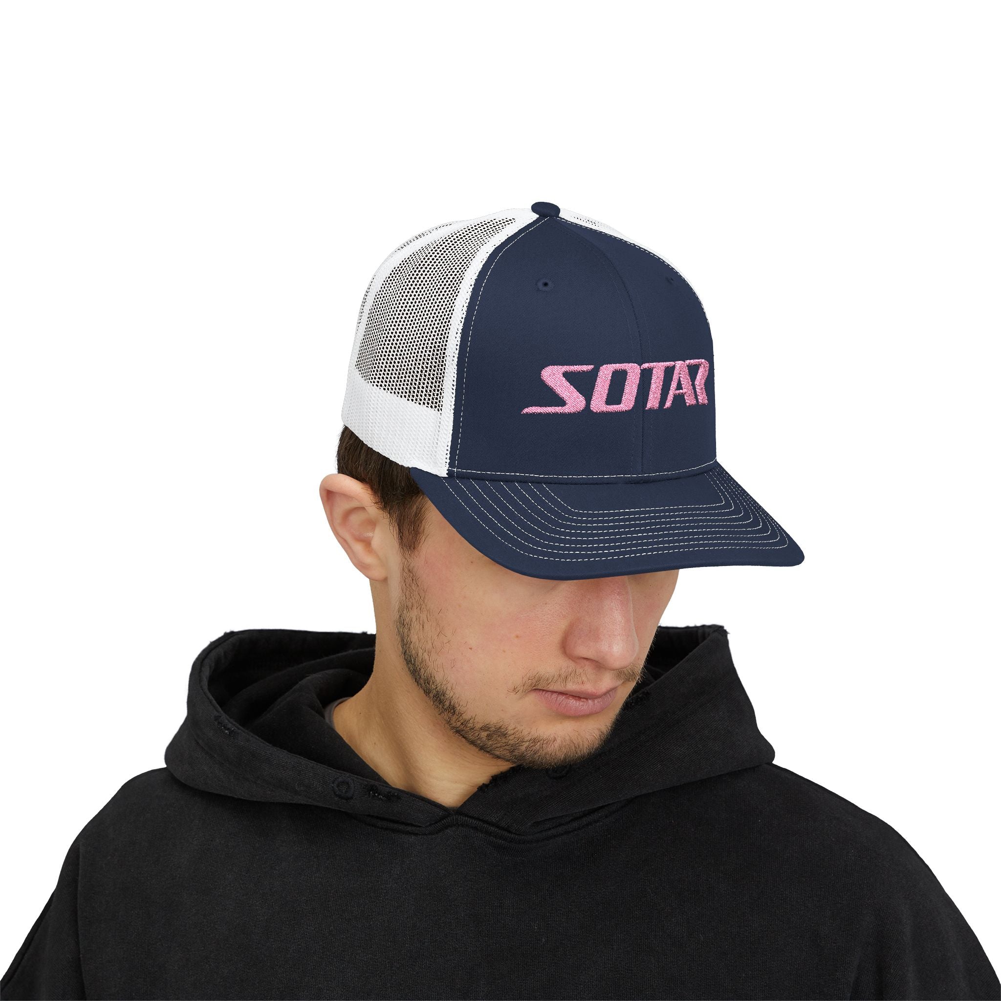 Snapback Trucker Cap - Pink Logo-Hats-Printify-Black-One size-SOTAR