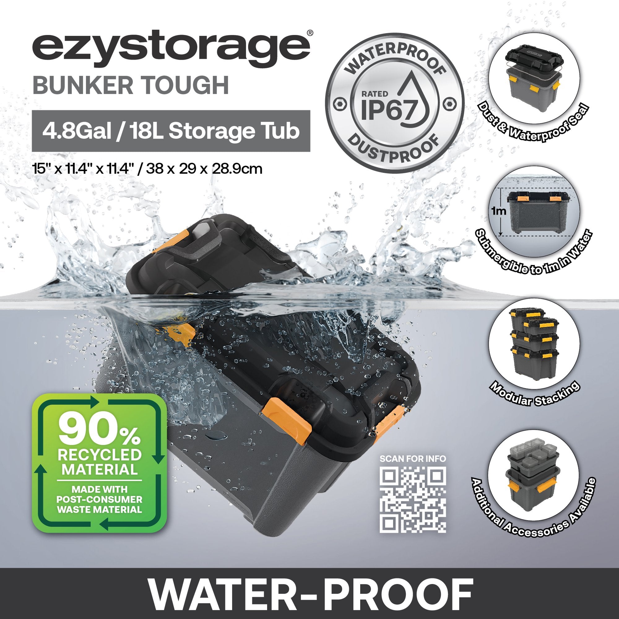 Ezy Storage 18L Bunker Water Proof Tough Storage Tub