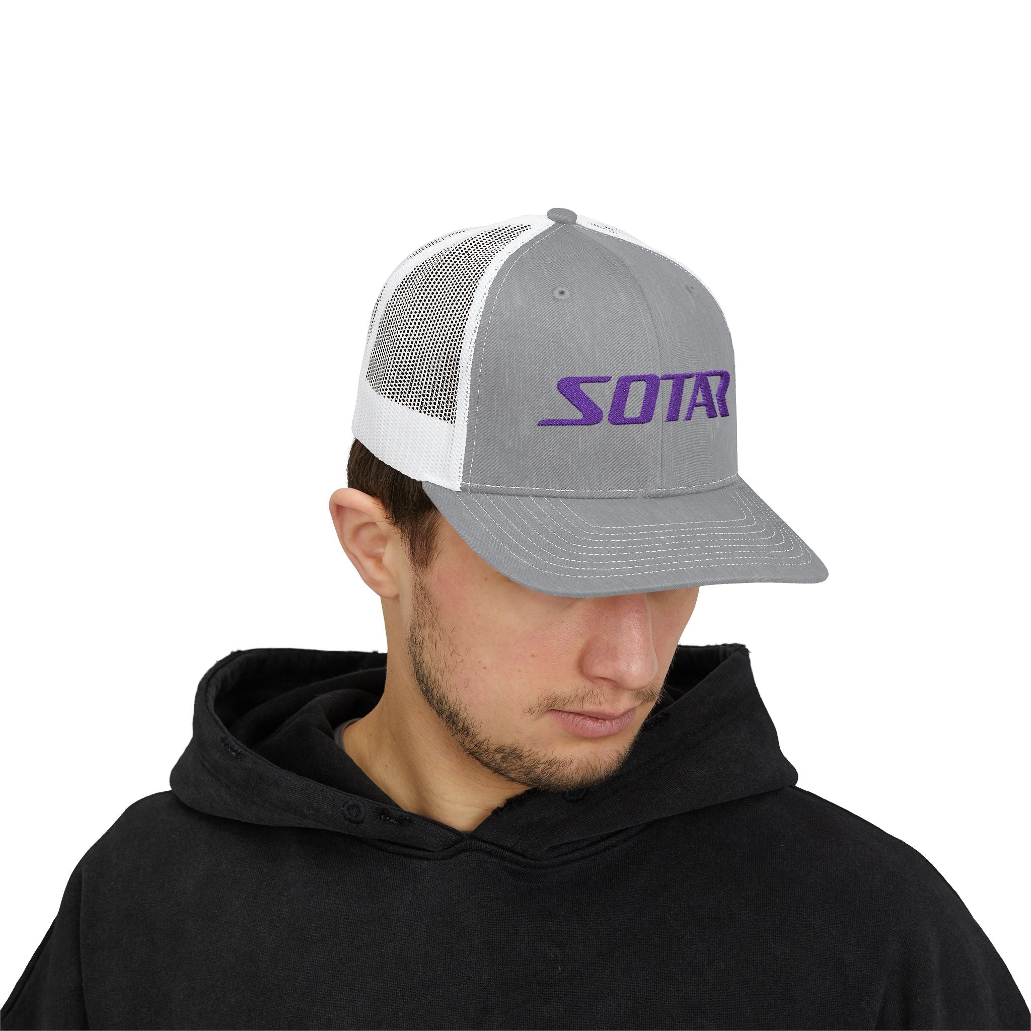 Snapback Trucker Cap - Purple Logo-Hats-Printify-Heather Grey / White-One size-SOTAR