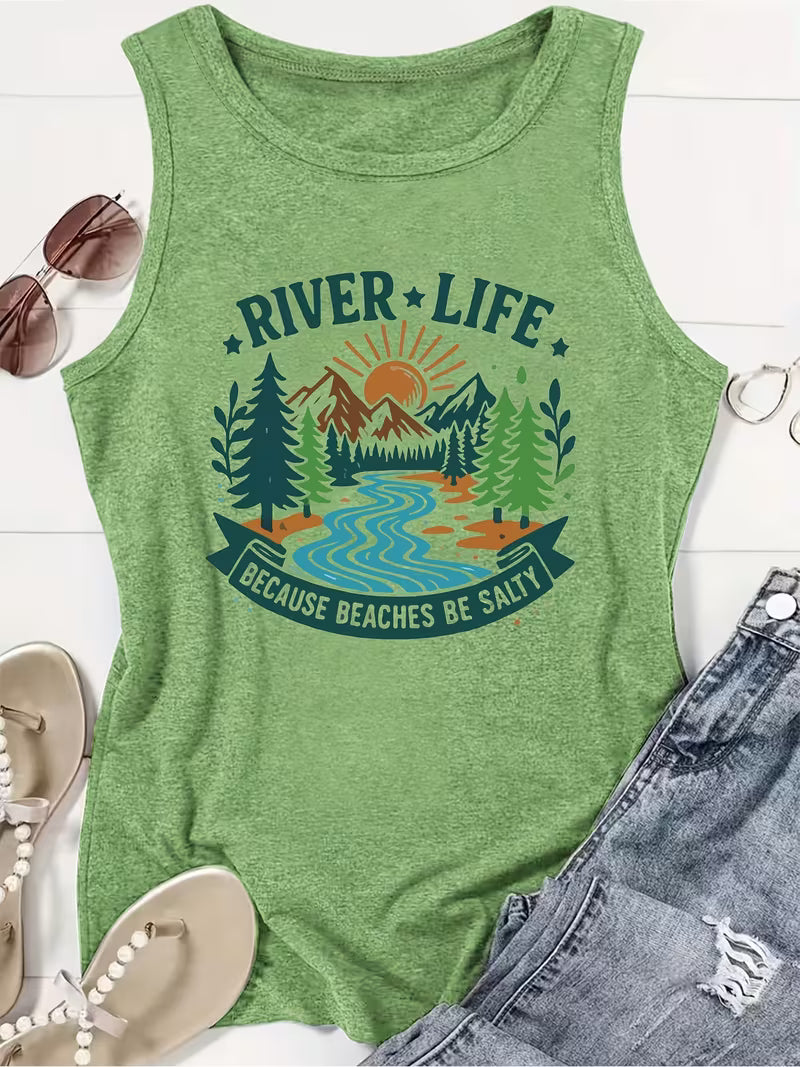 "River Life Because Beaches Be Salty" Women's Funny Tank top T-Shirt