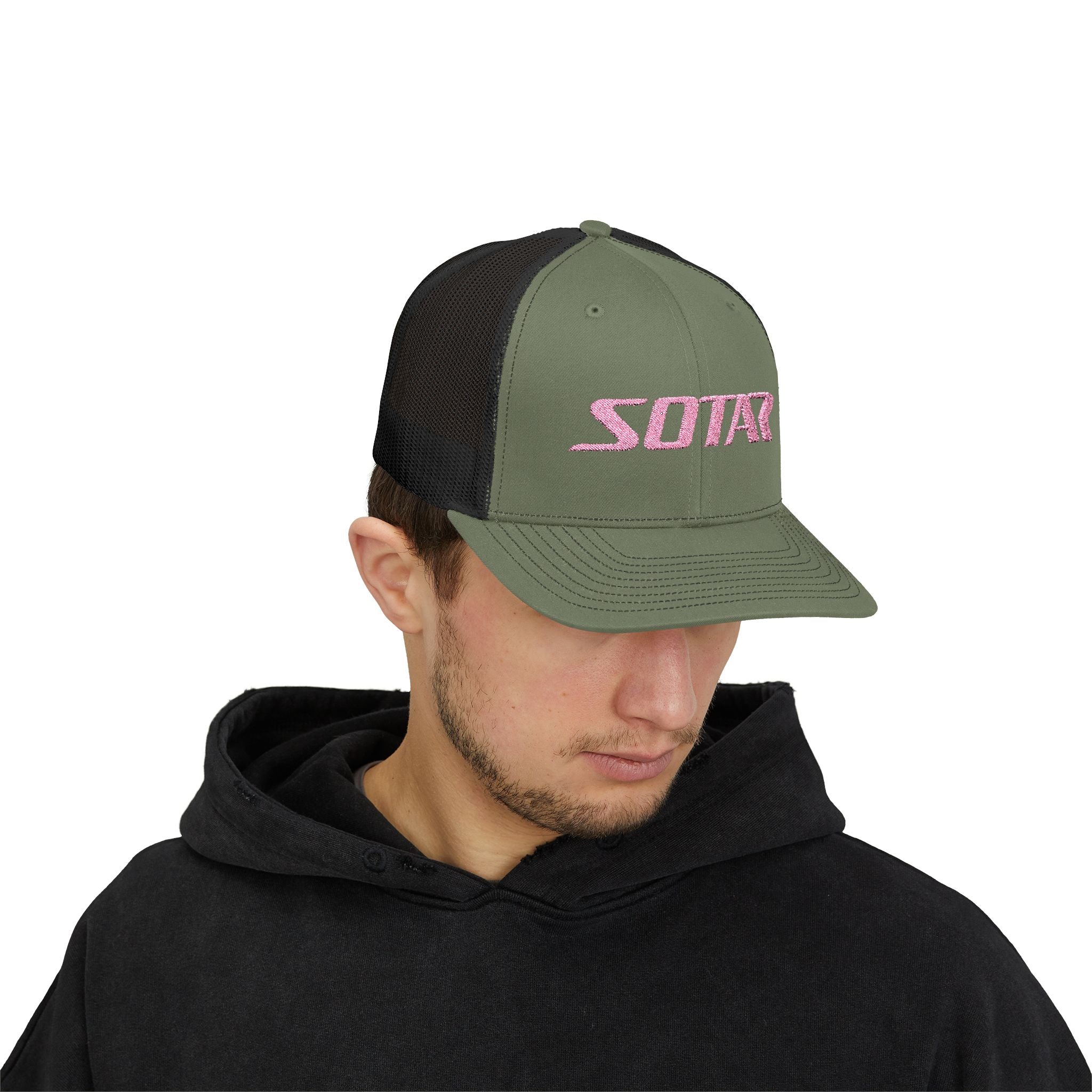 Snapback Trucker Cap - Pink Logo-Hats-Printify-Black-One size-SOTAR