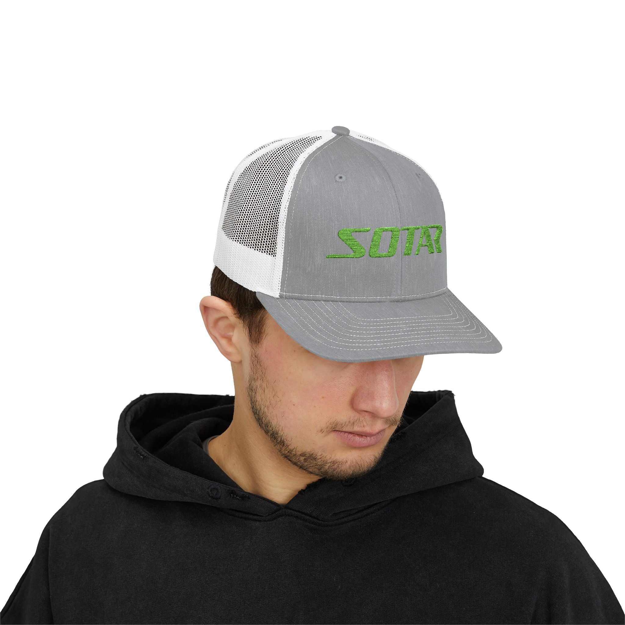 Snapback Trucker Cap -Bright Green Logo-Hats-Printify-Heather Grey / White-One size-SOTAR