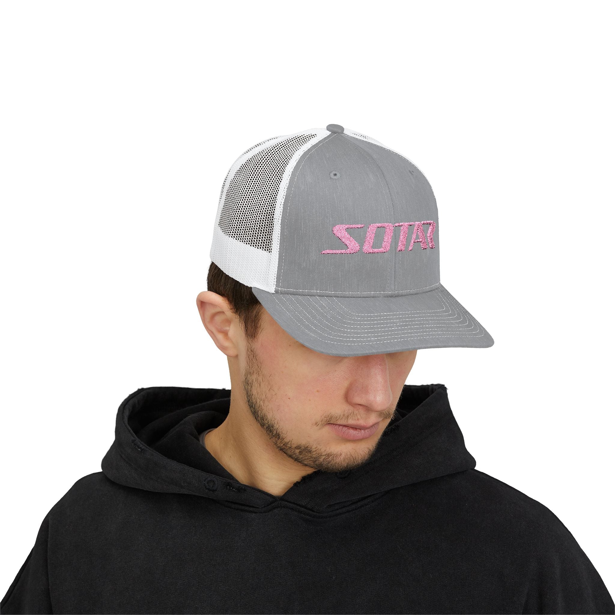 Snapback Trucker Cap - Pink Logo-Hats-Printify-Heather Grey / White-One size-SOTAR