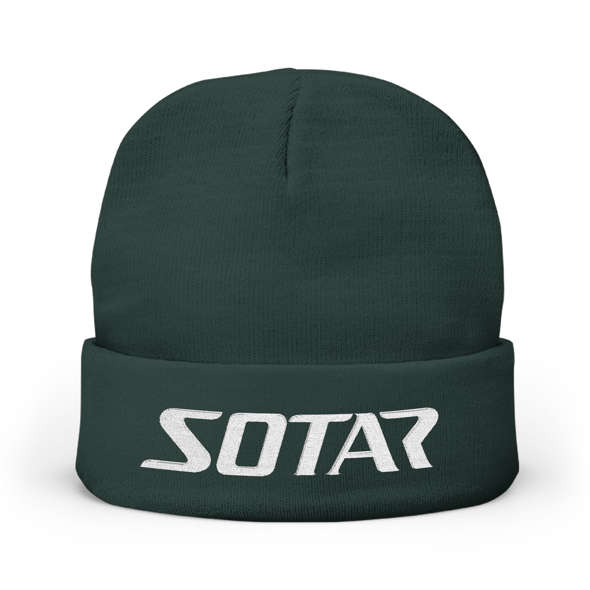 SOTAR White Logo Cozy Embroidered Knit Beanie | Warm Winter Hat