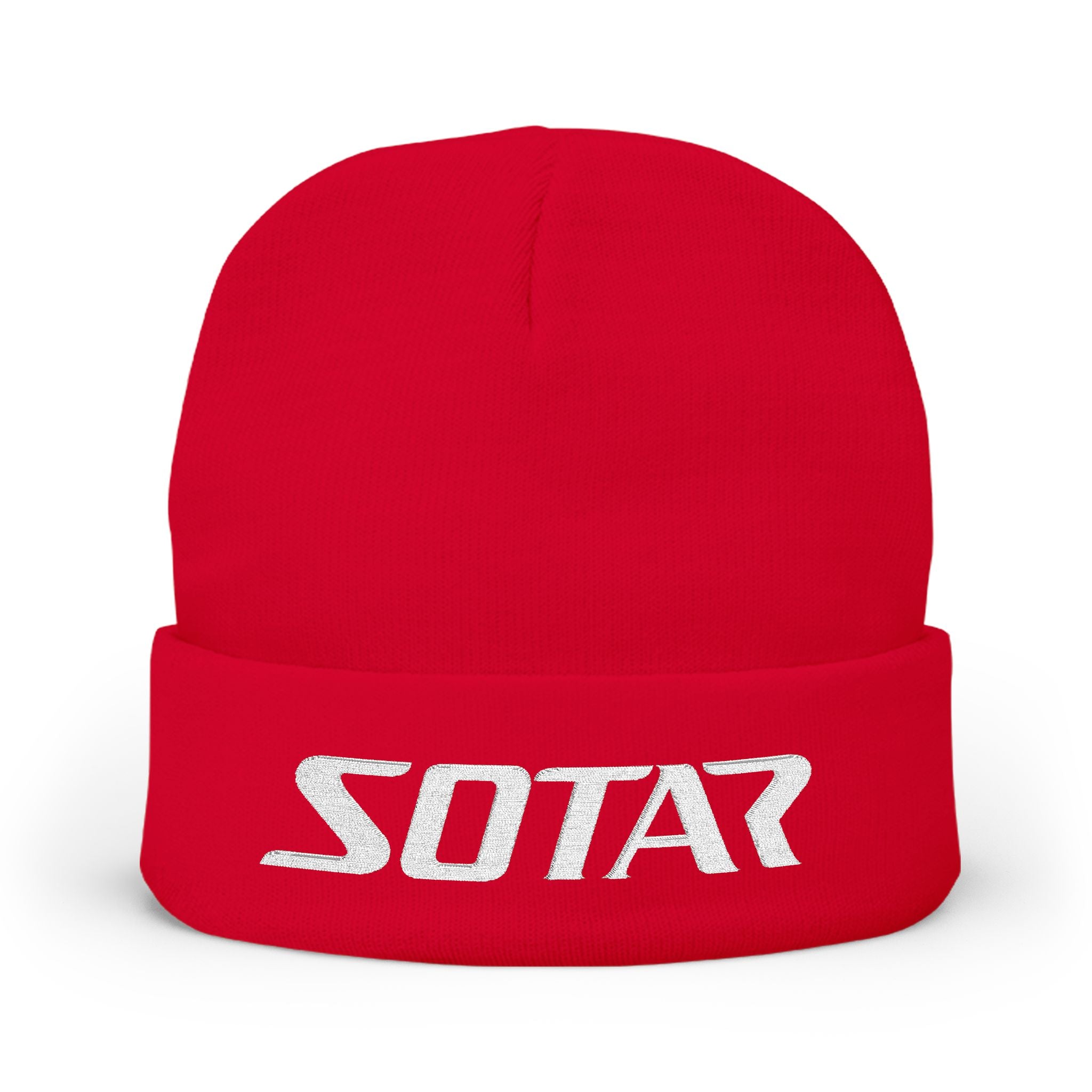 SOTAR White Logo Cozy Embroidered Knit Beanie | Warm Winter Hat