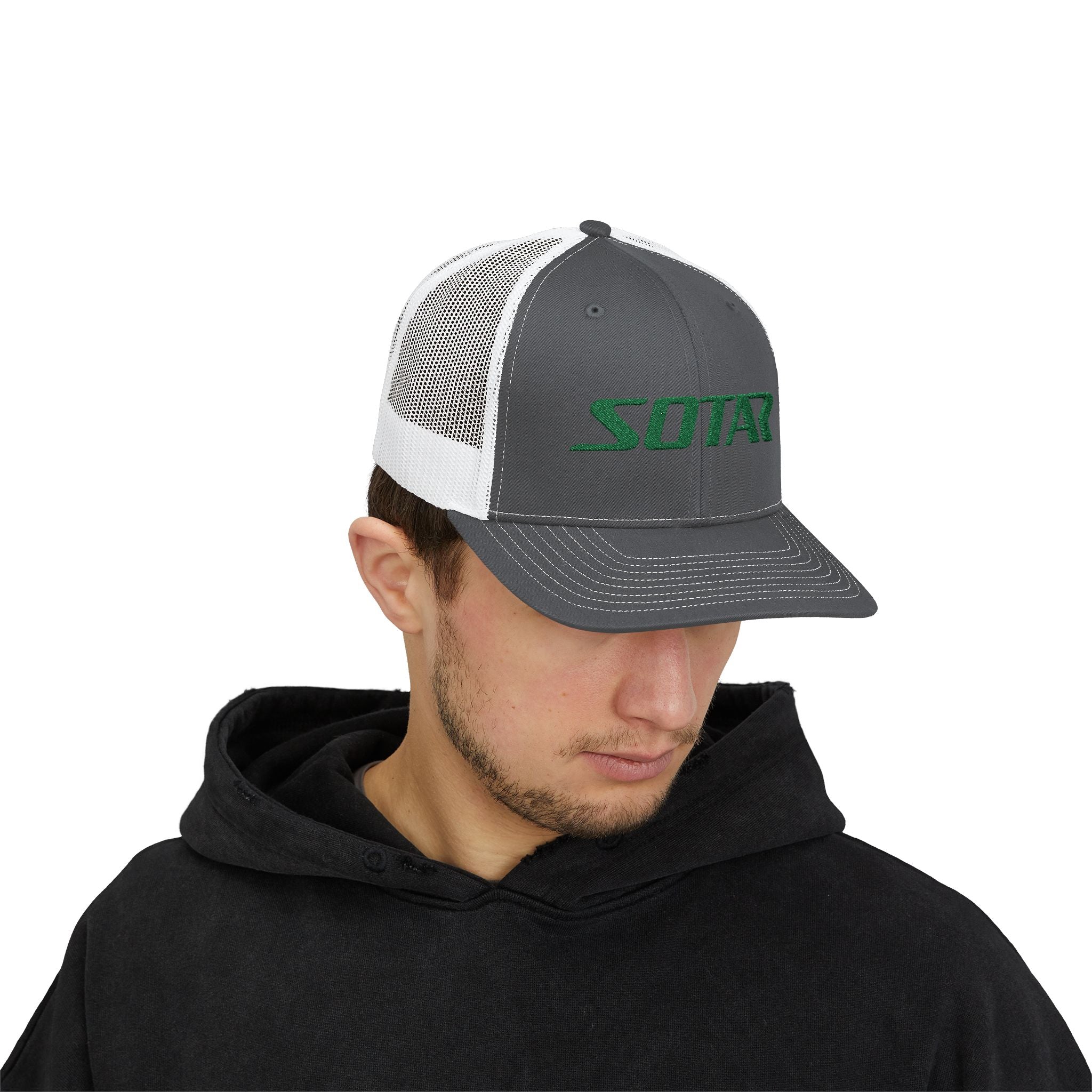 Snapback Trucker Cap - Green Logo-Hats-Printify-Charcoal / White-One size-SOTAR