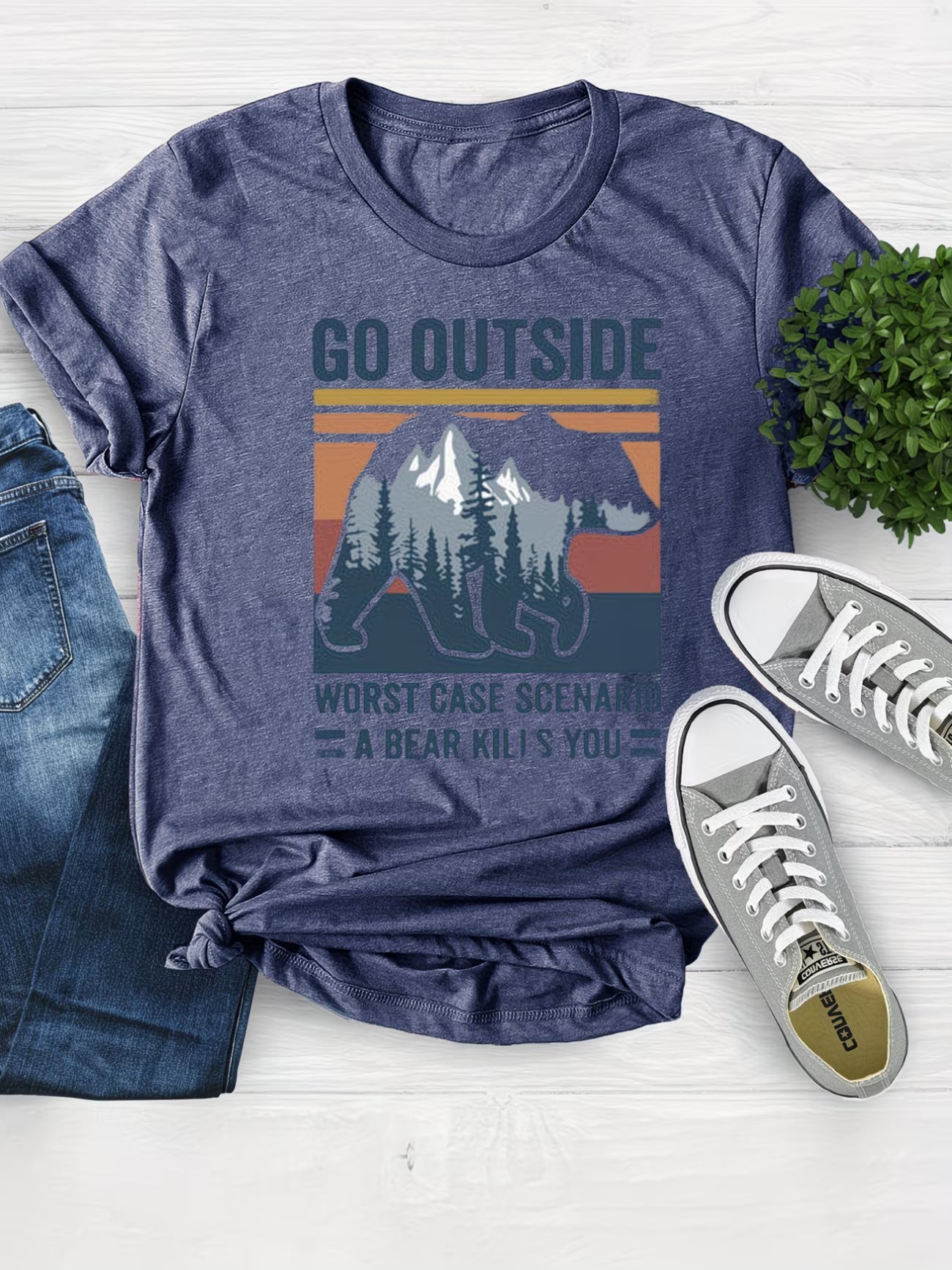 "Go Outside Worst Case Scenario Bear Kills You" Women's Funny T-Shirt