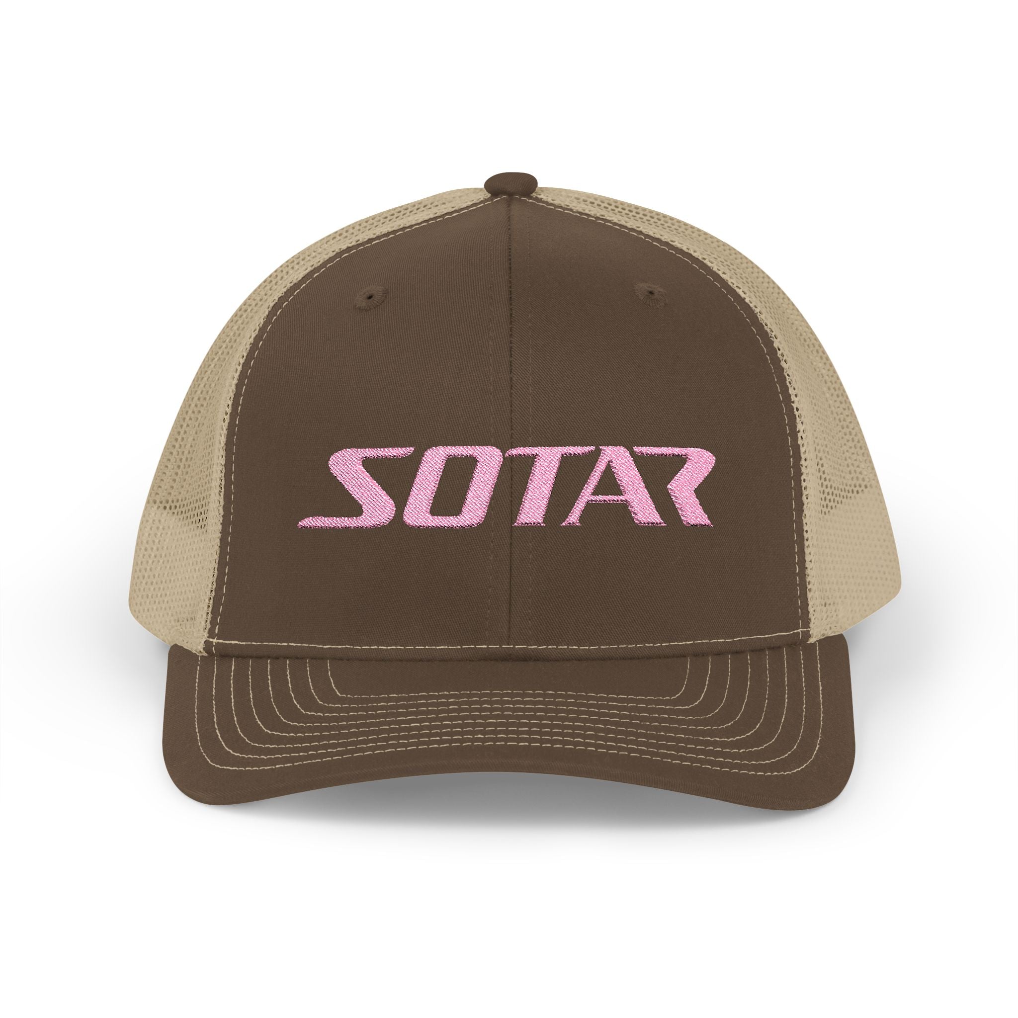 Snapback Trucker Cap - Pink Logo-Hats-Printify-Brown / Khaki-One size-SOTAR