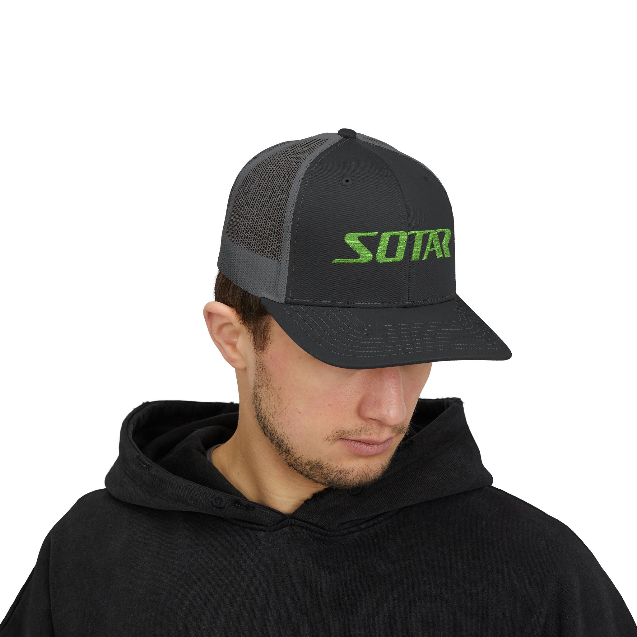 Snapback Trucker Cap -Bright Green Logo-Hats-Printify-Black-One size-SOTAR