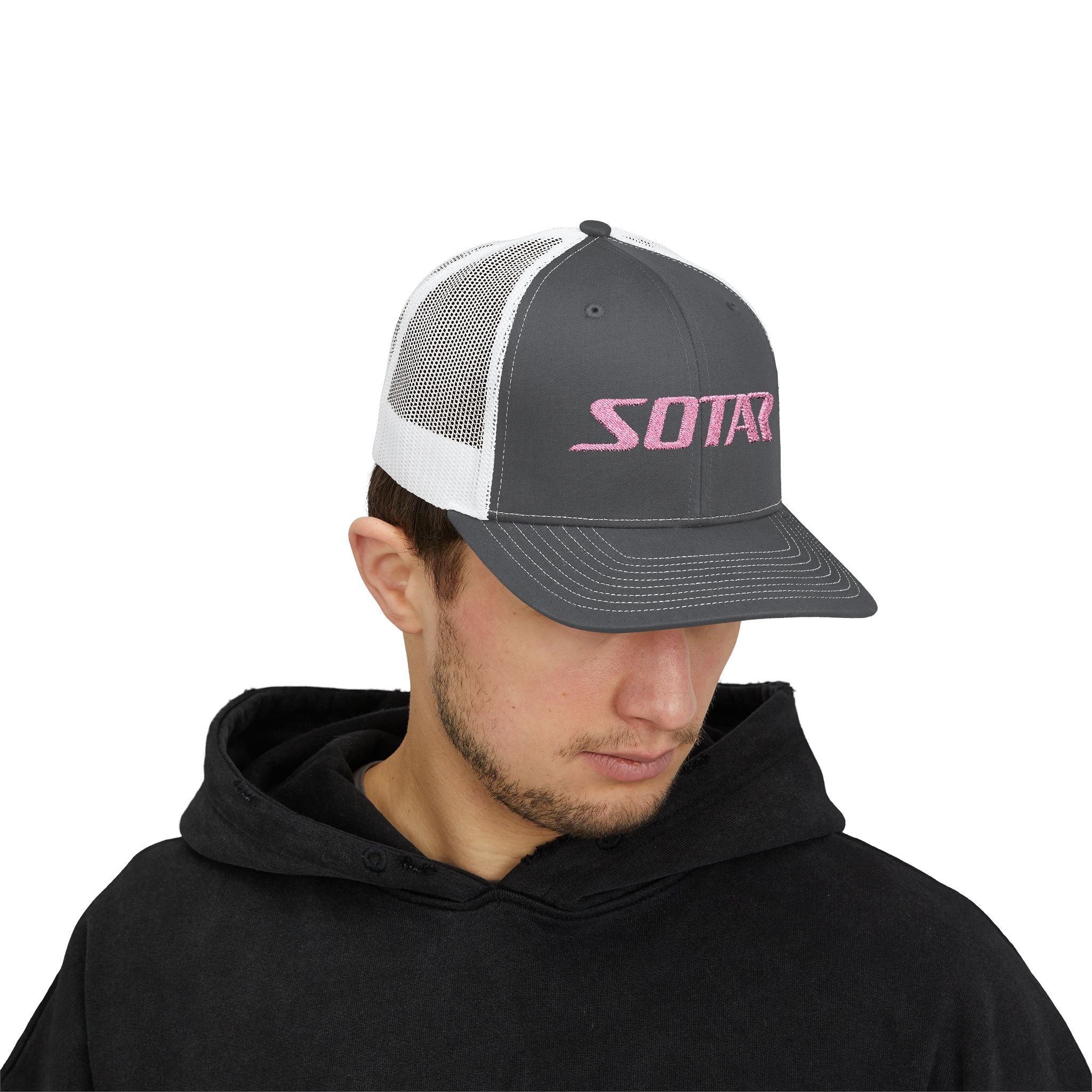 Snapback Trucker Cap - Pink Logo-Hats-Printify-Black-One size-SOTAR