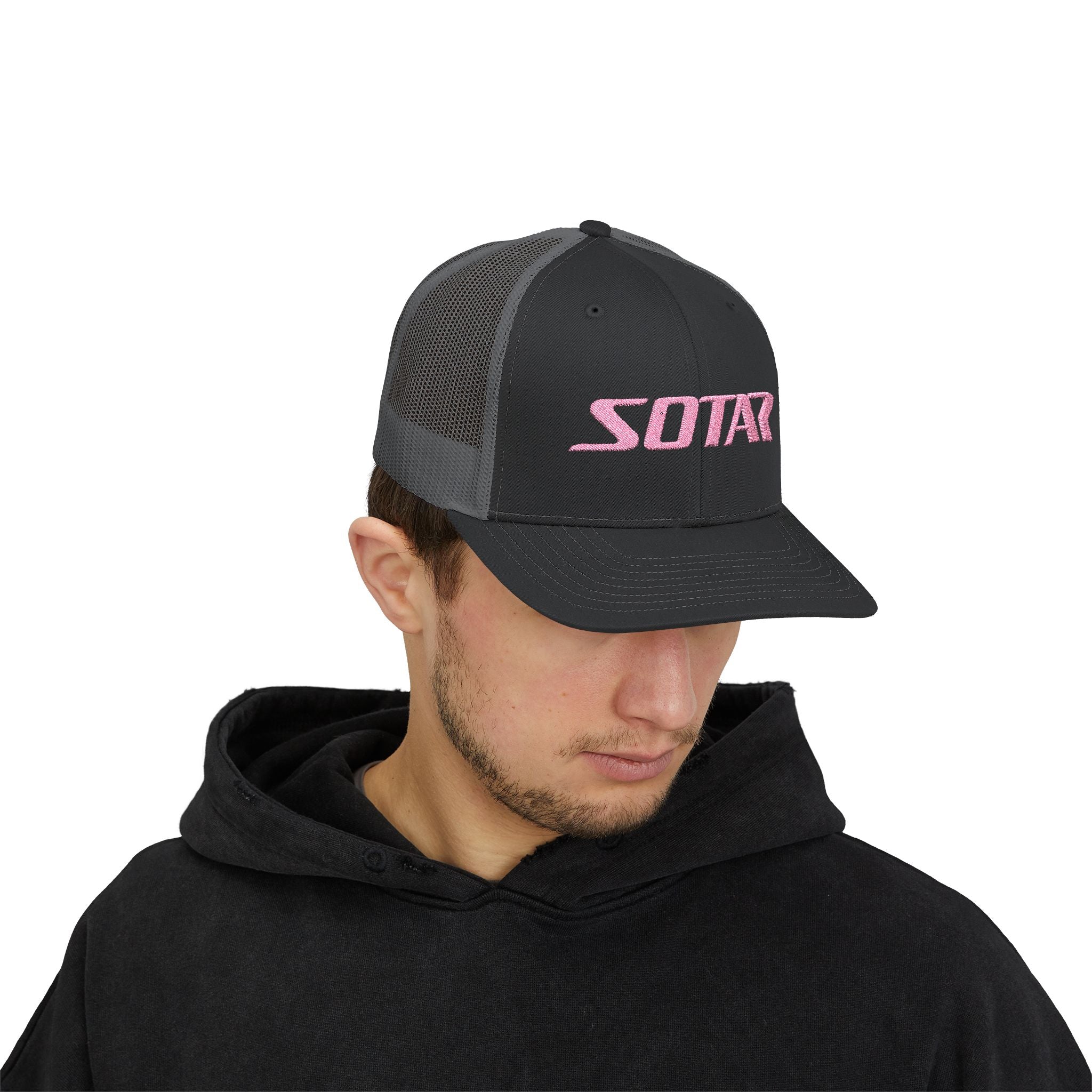 Snapback Trucker Cap - Pink Logo-Hats-Printify-Black-One size-SOTAR