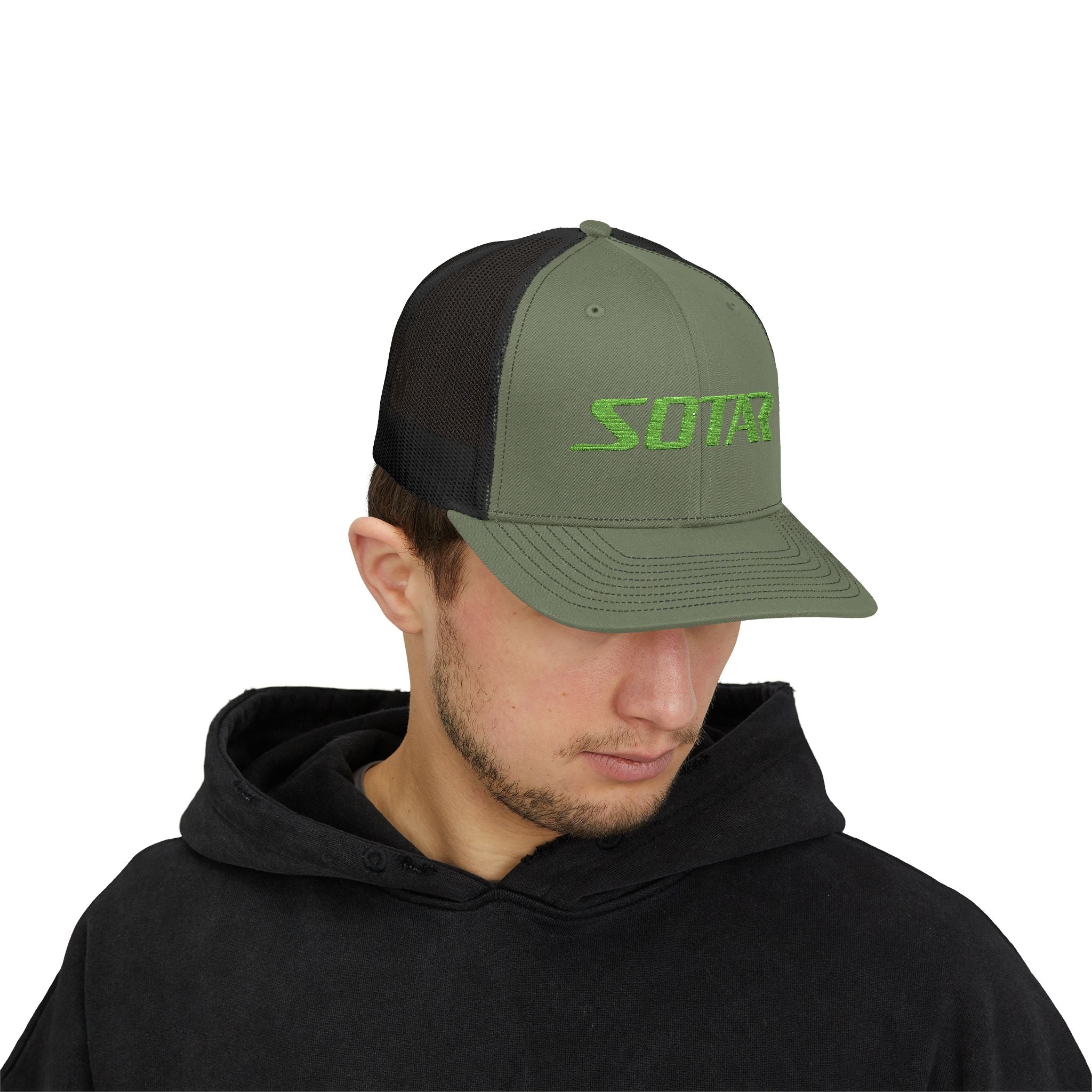 Snapback Trucker Cap -Bright Green Logo-Hats-Printify-Black-One size-SOTAR
