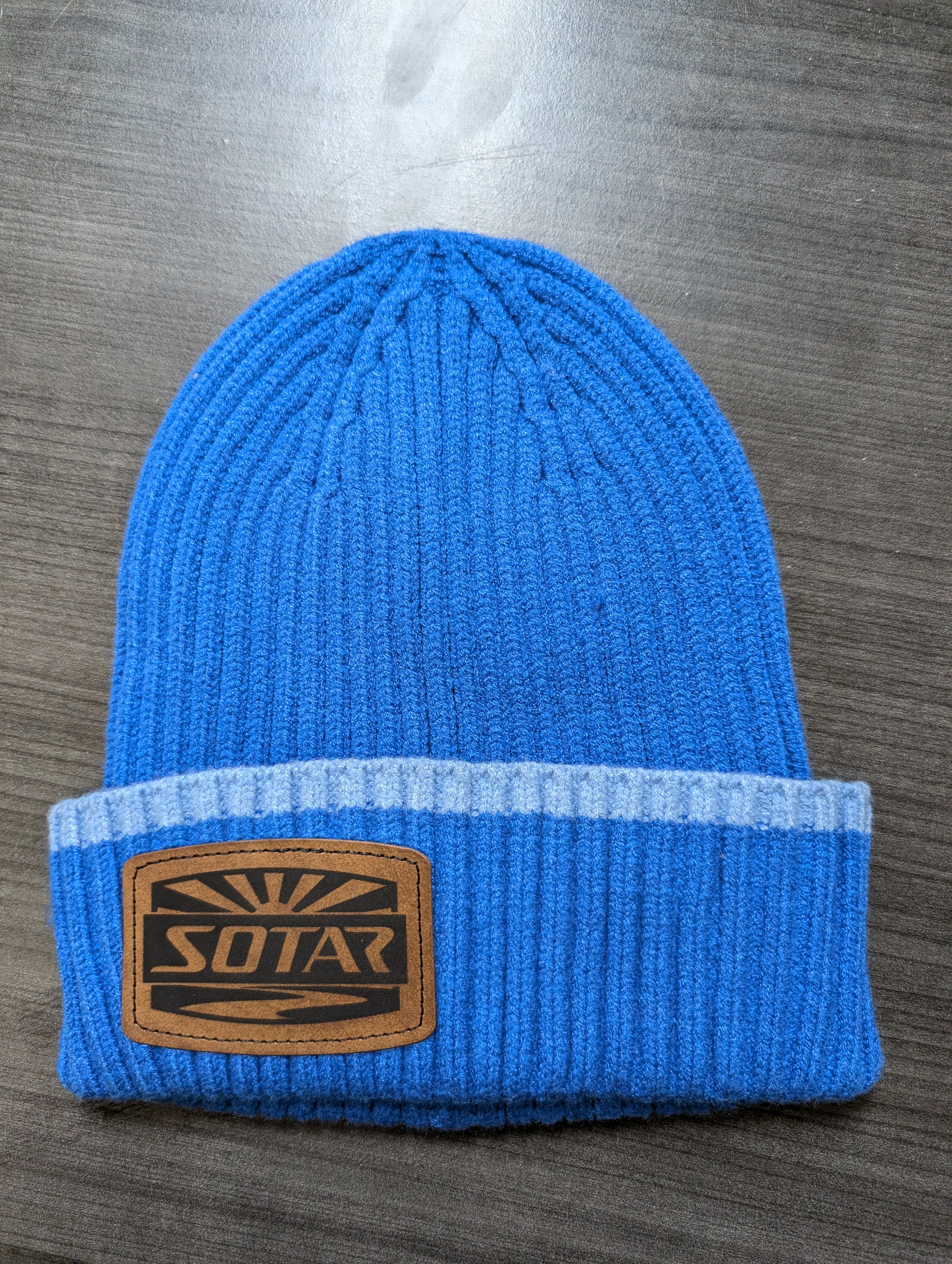 leather patch colored fitted Beanie-Clothing-SOTAR-Blue-SOTAR