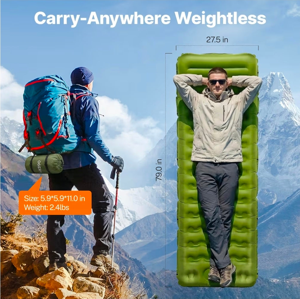 Sleeping Pad, Ultralight Inflatable Sleeping Pad for Camping with Pillow Built-in Foot Pump, 6" Extra-Thick Reinforced Camping Mattress for Hiking, Backpacking, Tent