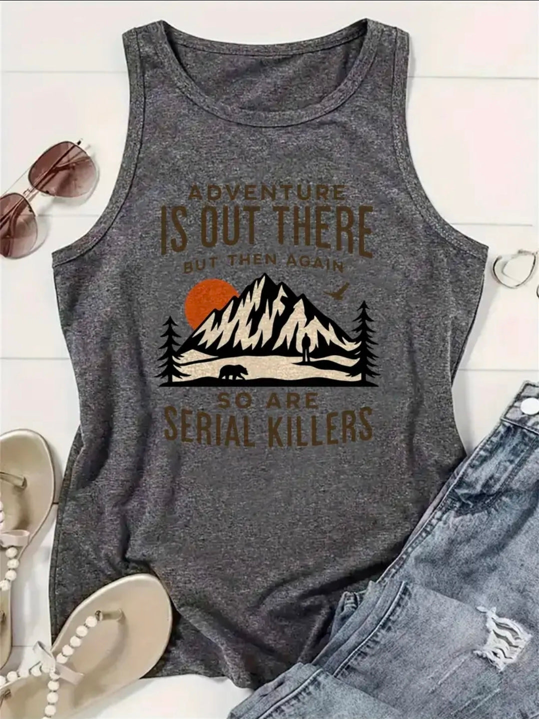 "Adventure is Out There " Women's Funny Sleeveless Tank Top T-Shirt