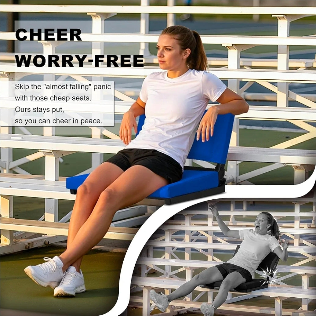 Stadium Seats with Back Support and Thick Cushion Bleacher Seats with Backs and Cushion Wide, Stadium Chairs Include Shoulder Strap and Pocket