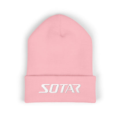 SOTAR White Logo Cuffed Beanie with Embroidery, Unisex Winter Hat