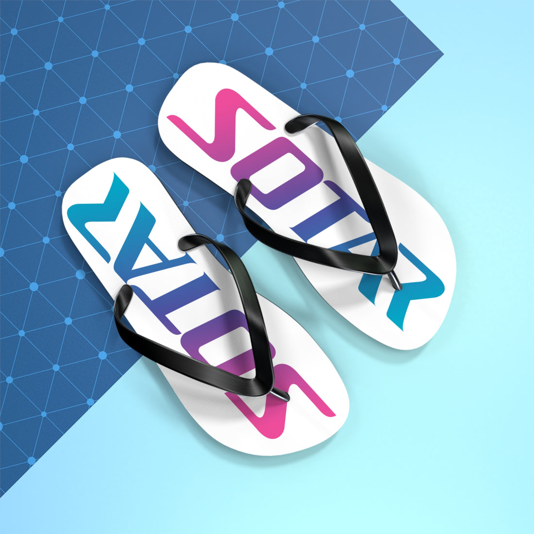 SOTAR Pink Teal Logo White Flip Flops Sandals Summer River Water Wear