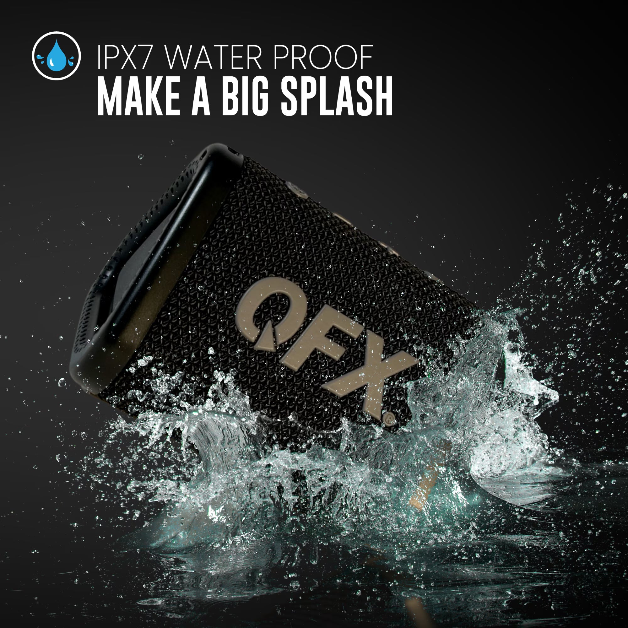 Rugged Portable Waterproof Bluetooth Speaker, Fast Charging, Black