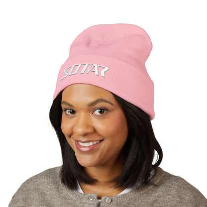 SOTAR White Logo Cuffed Beanie with Embroidery, Unisex Winter Hat
