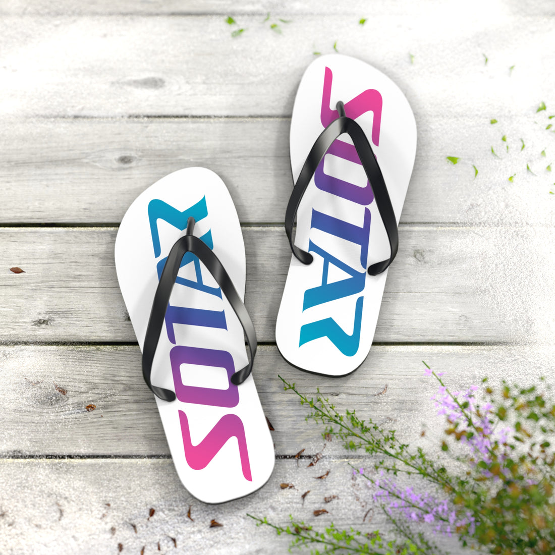 SOTAR Pink Teal Logo White Flip Flops Sandals Summer River Water Wear