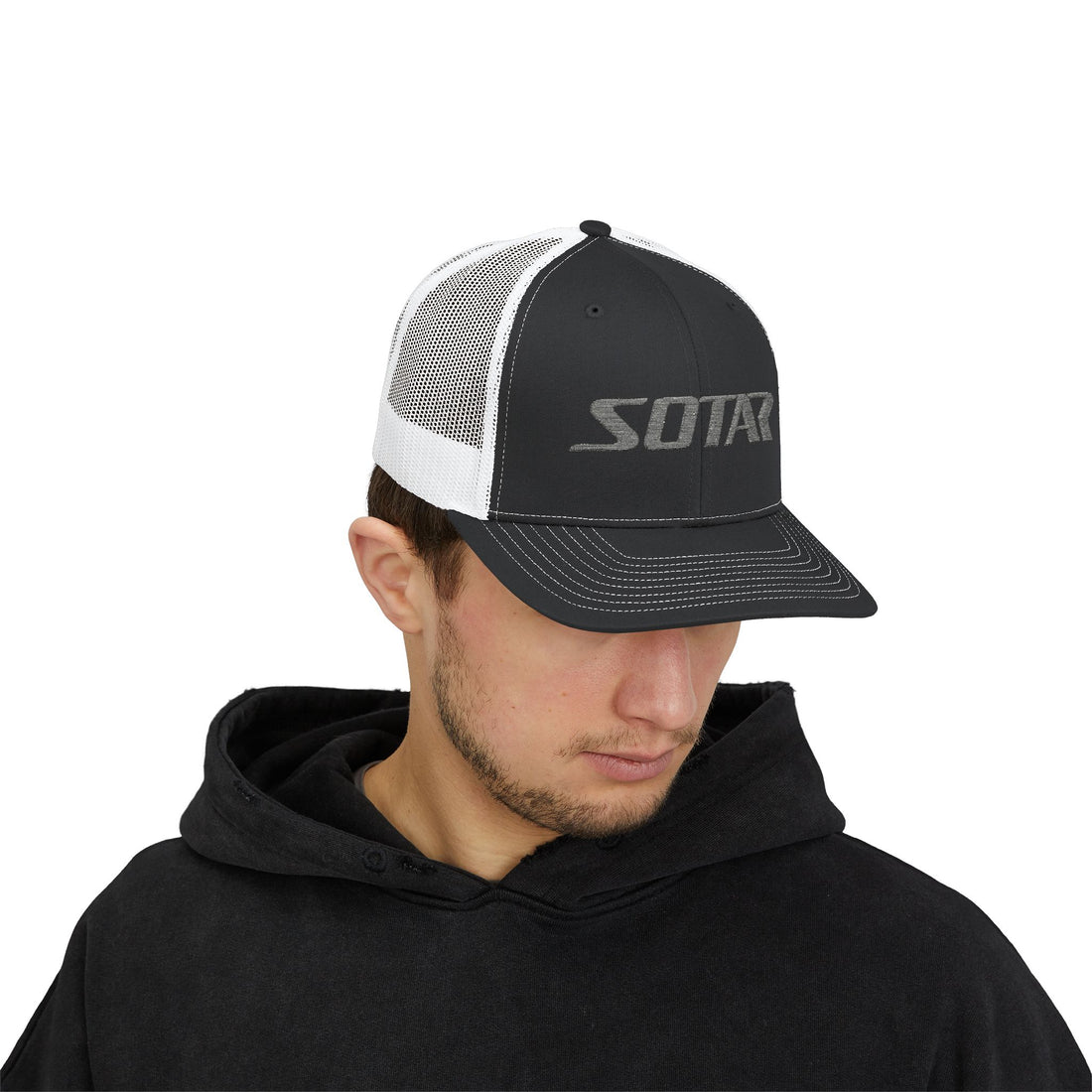 Snapback Trucker Cap - Grey Logo-Hats-Printify-Black-One size-SOTAR