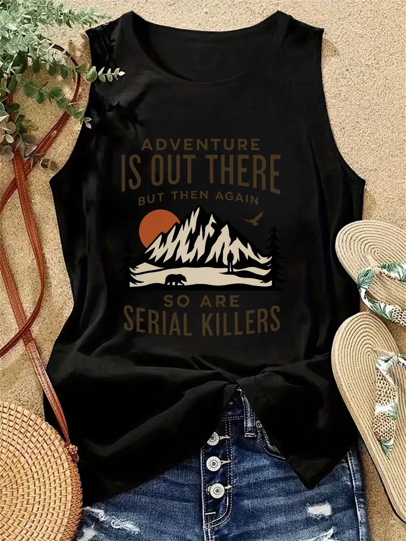 "Adventure is Out There " Women's Funny Sleeveless Tank Top T-Shirt