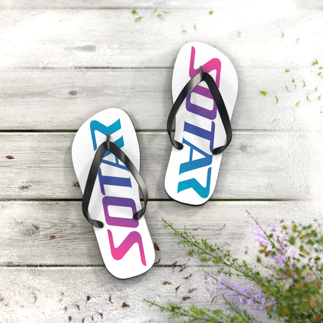 SOTAR Pink Teal Logo White Flip Flops Sandals Summer River Water Wear